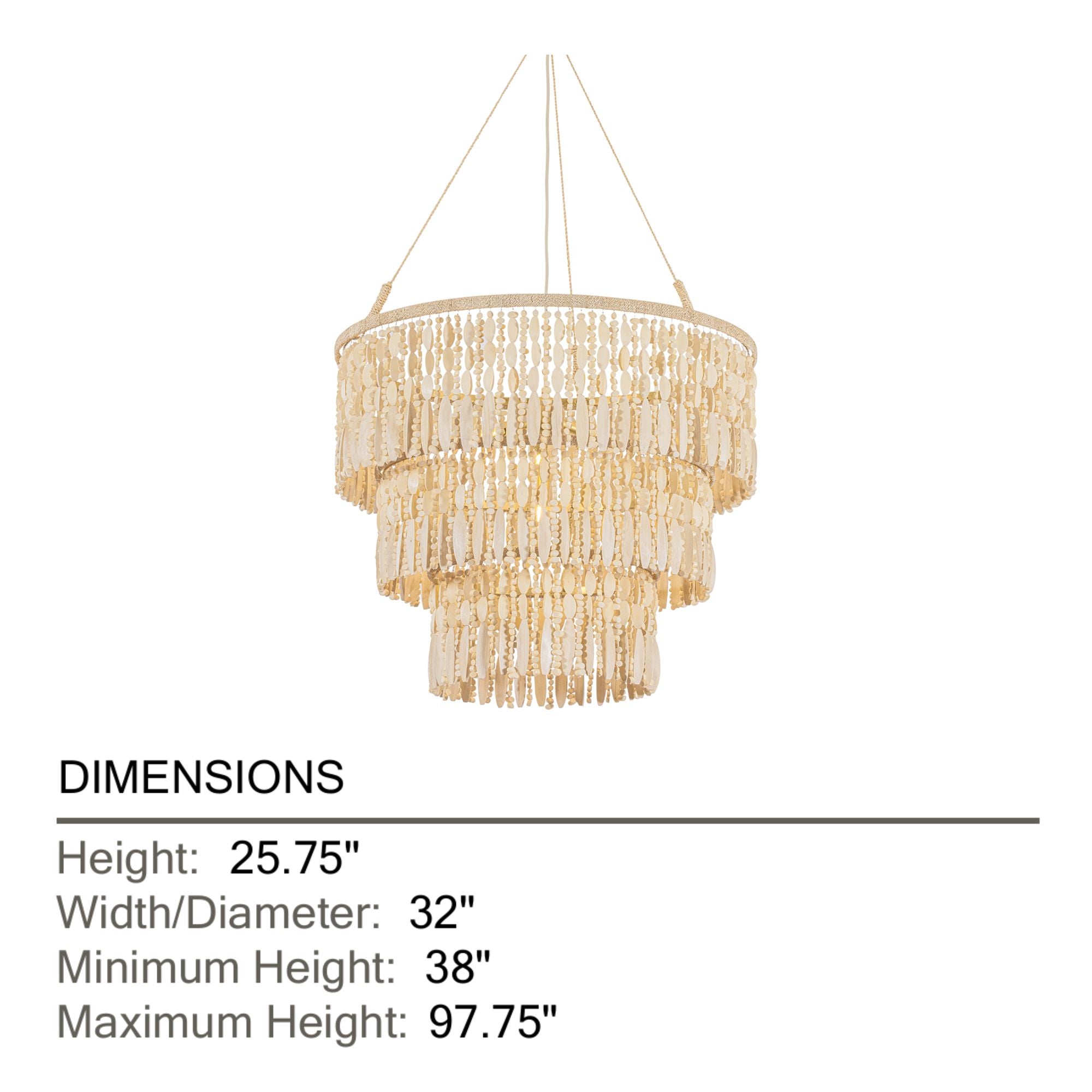 Troy Ben 32 in. 4-Light Pendant, Vintage Gold Leaf with Wood Beads