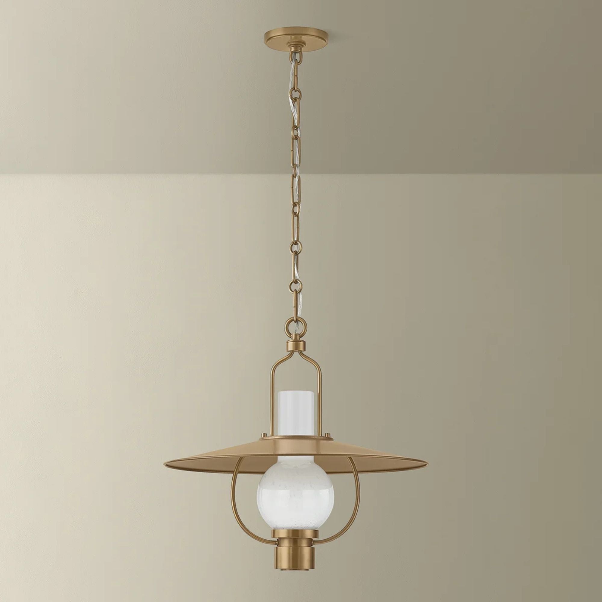Troy Cahill 19 in. Pendant Light, Patina Brass with Opal Seeded Glass