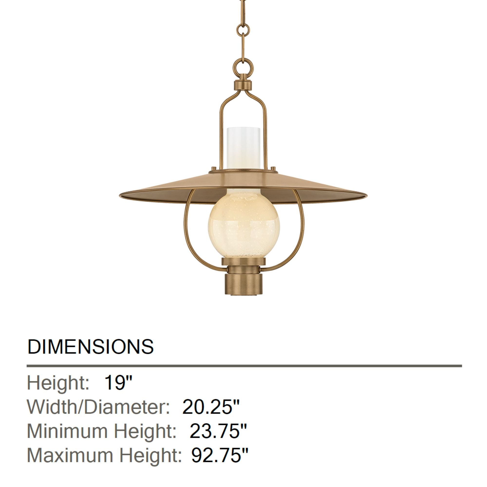 Troy Cahill 19 in. Pendant Light, Patina Brass with Opal Seeded Glass