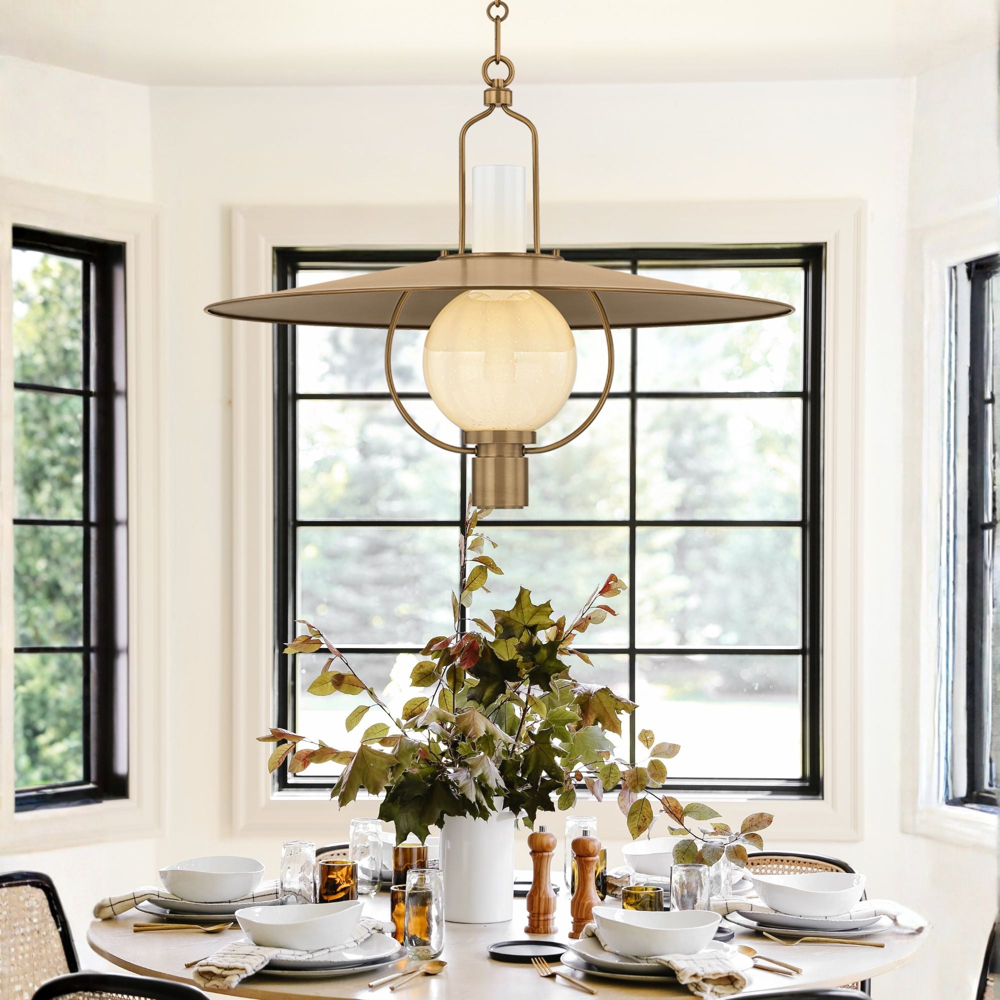 Troy Cahill 30 in. Pendant Light, Patina Brass with Opal Seeded Glass