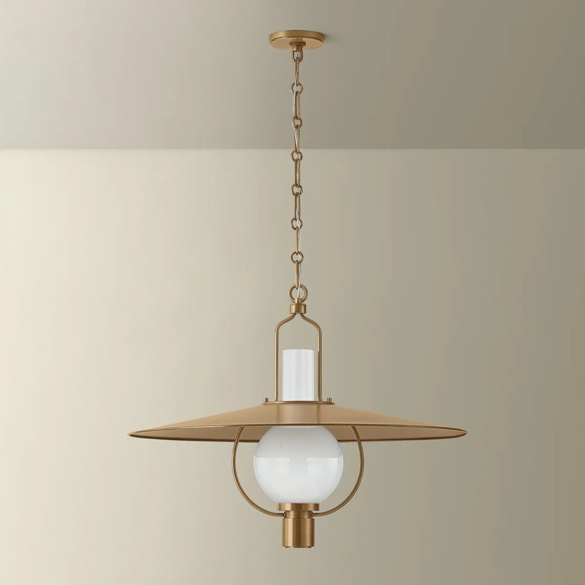 Troy Cahill 30 in. Pendant Light, Patina Brass with Opal Seeded Glass