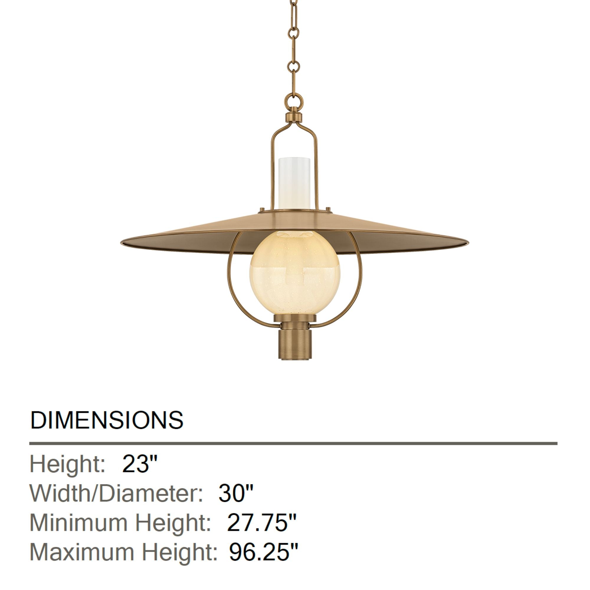 Troy Cahill 30 in. Pendant Light, Patina Brass with Opal Seeded Glass