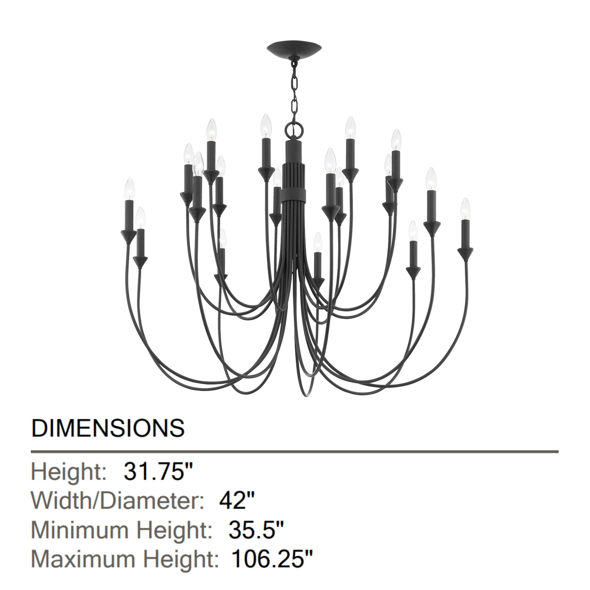 Troy Lighting - Cate 42" 18-Light Chandelier, Forged Iron Finish | Bees Lighting