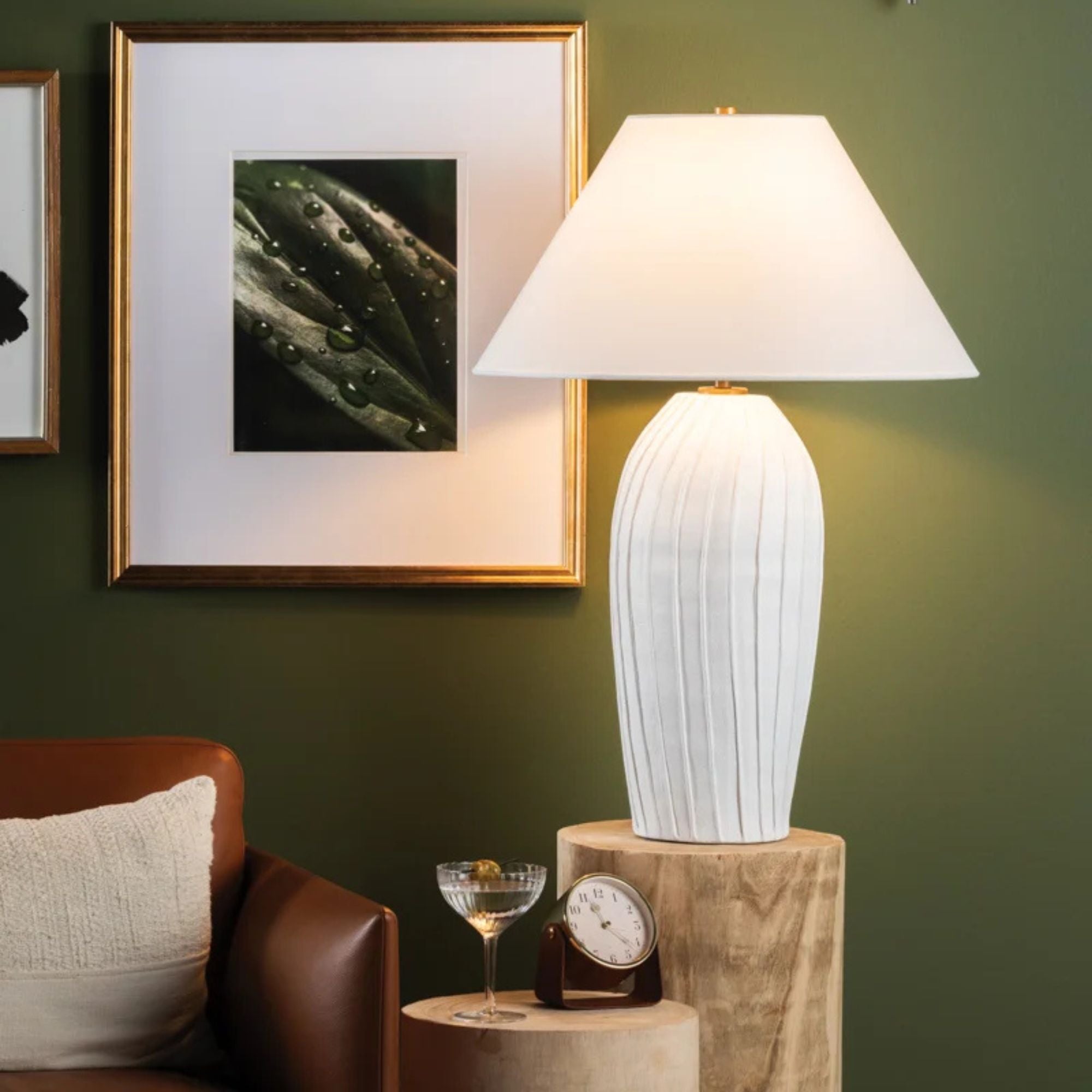 Deacon 32" Table Lamp, Patina Brass/Ceramic Loft White Finish