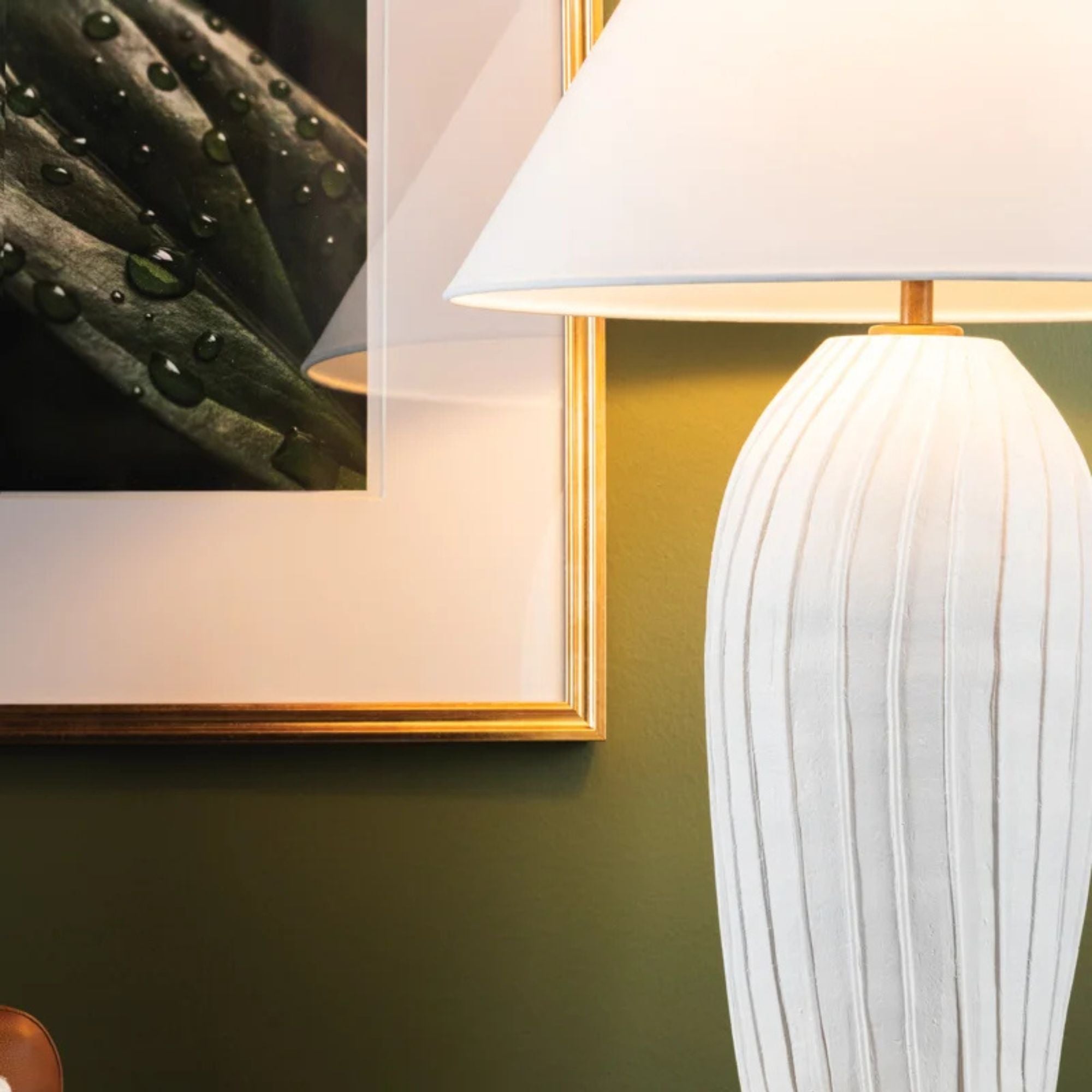 Deacon 32" Table Lamp, Patina Brass/Ceramic Loft White Finish