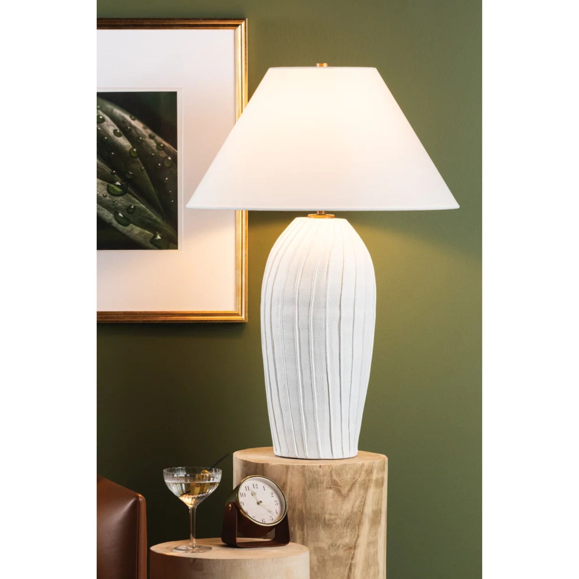 Deacon 32" Table Lamp, Patina Brass/Ceramic Loft White Finish