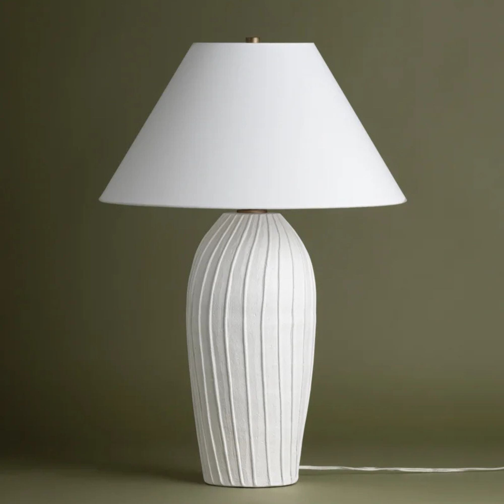 Deacon 32" Table Lamp, Patina Brass/Ceramic Loft White Finish
