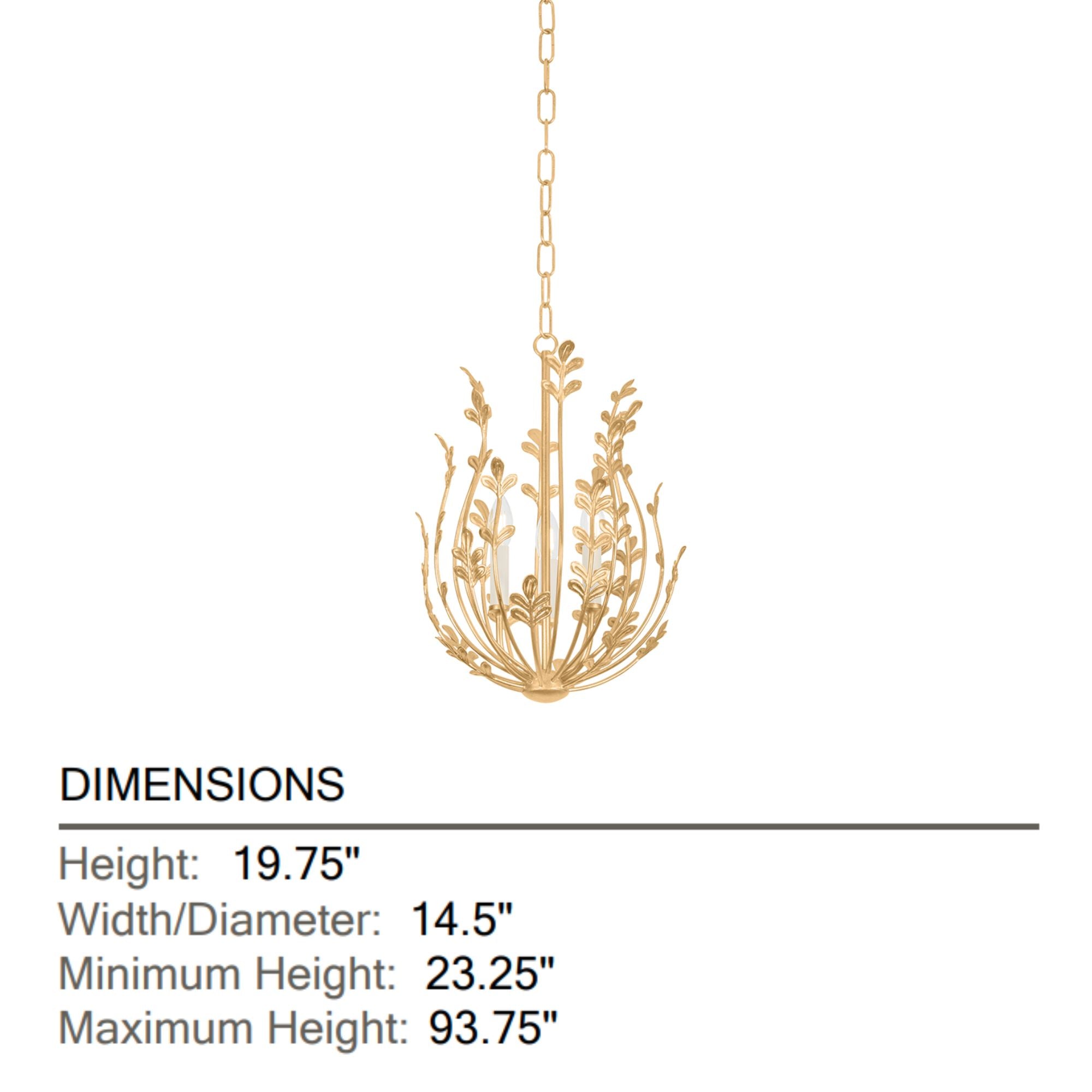 Delmore 20" 3-Light Chandelier, Vintage Gold Leaf Finish