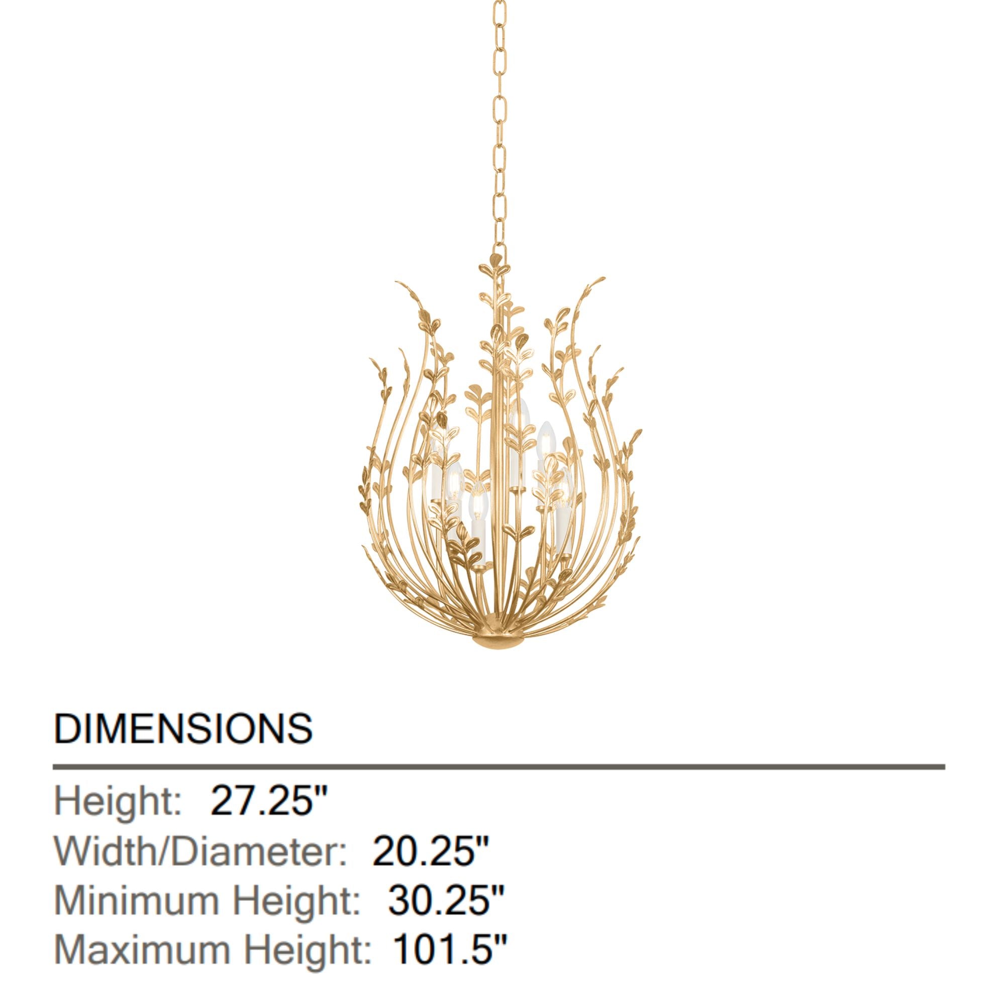 Delmore 27" 6-Light Chandelier, Vintage Gold Leaf Finish