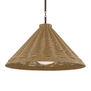 Troy Devlin 28 in. Pendant Light, Bronze with Natural Woven All Weather Wicker Shade & Opal Matte Acrylic Globe