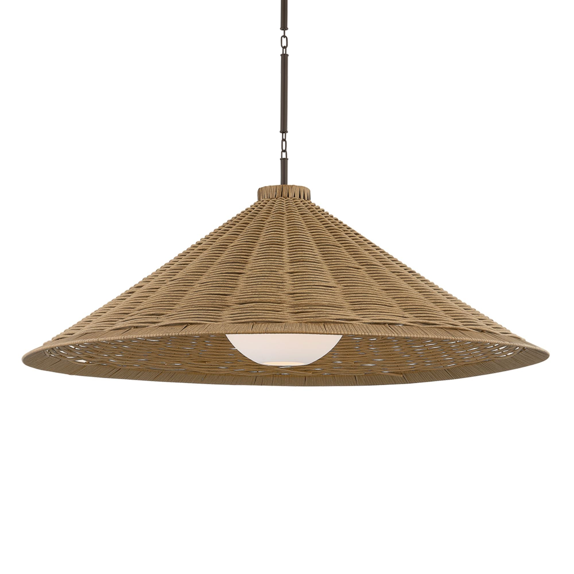 Troy Devlin 44 in. Pendant Light, Bronze with Natural Woven & Opal Matte Acrylic Shade