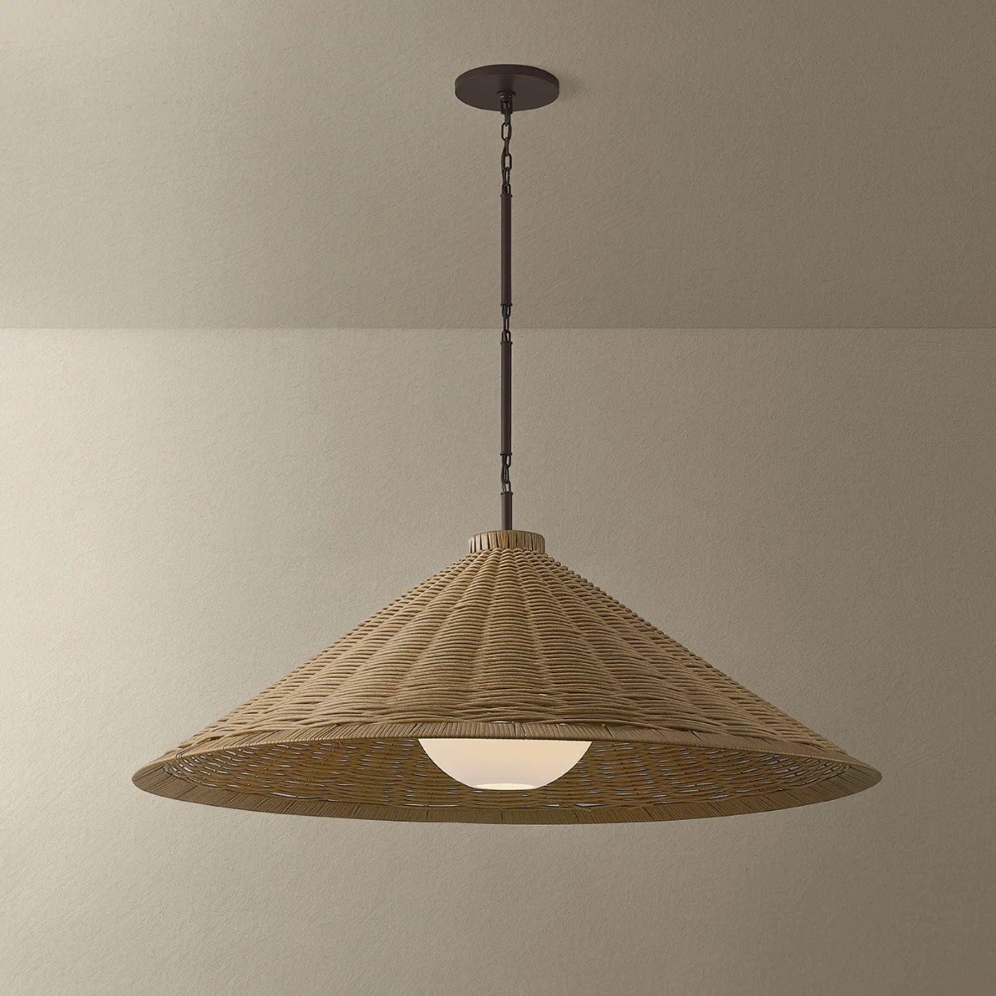 Troy Devlin Pendant Light, Bronze with Natural Woven