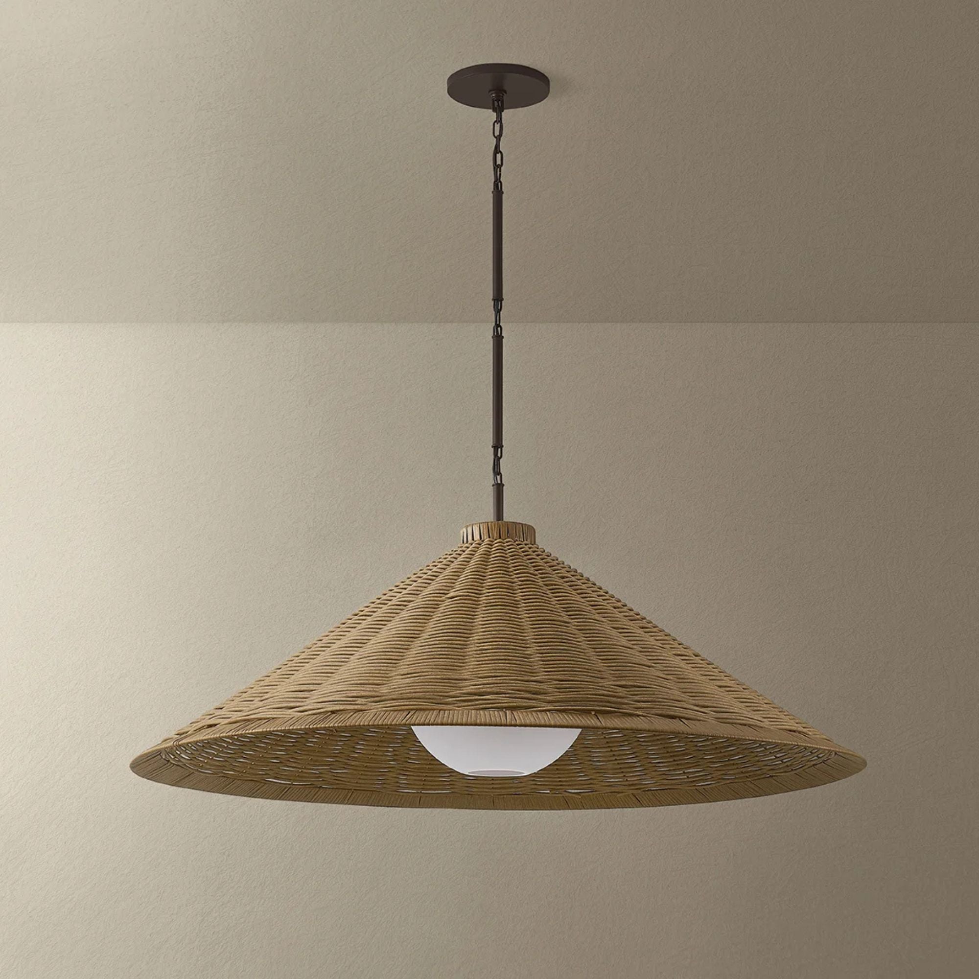 Troy Devlin 44 in. Pendant Light, Bronze with Natural Woven & Opal Matte Acrylic Shade