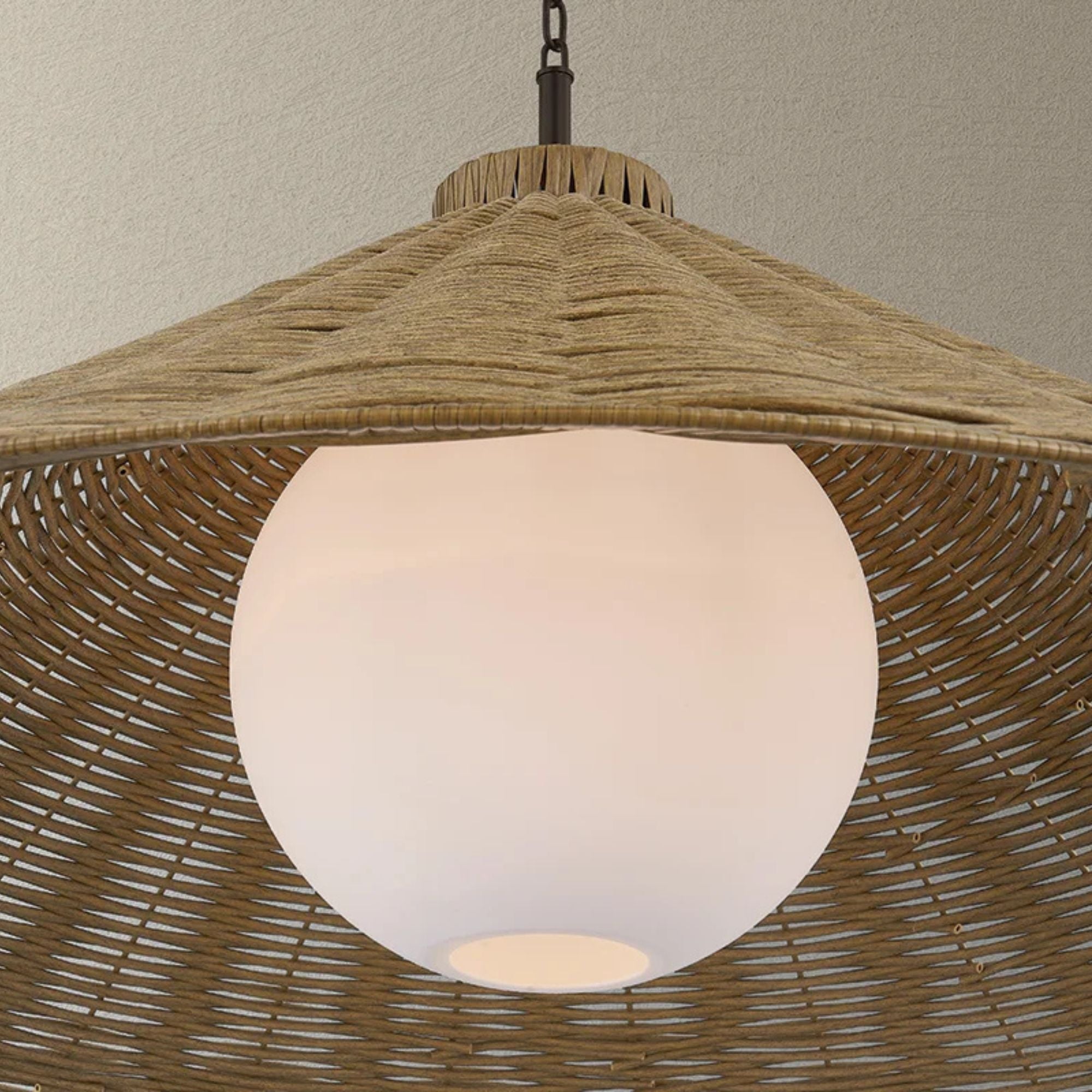 Troy Devlin 44 in. Pendant Light, Bronze with Natural Woven & Opal Matte Acrylic Shade
