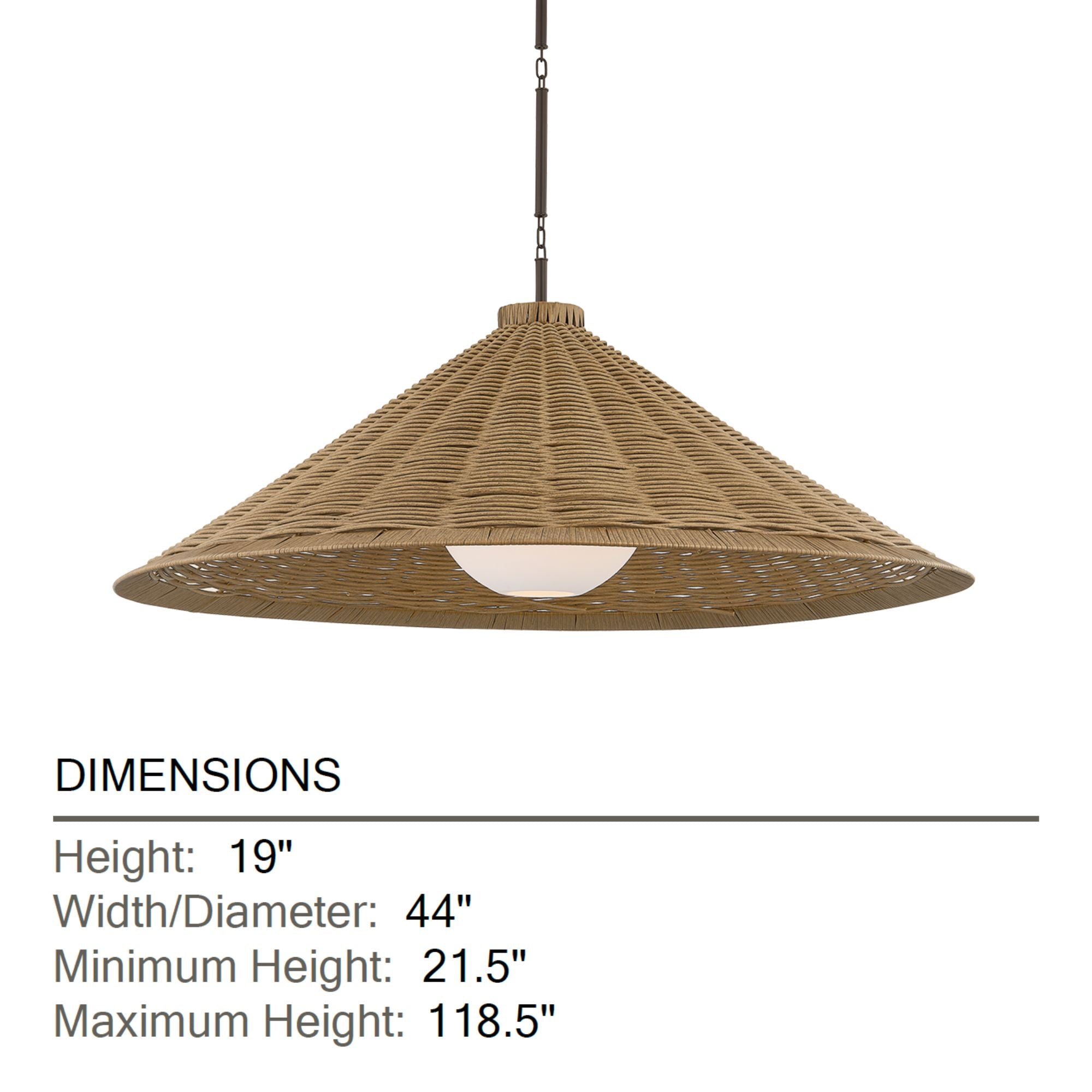 Troy Devlin 44 in. Pendant Light, Bronze with Natural Woven & Opal Matte Acrylic Shade