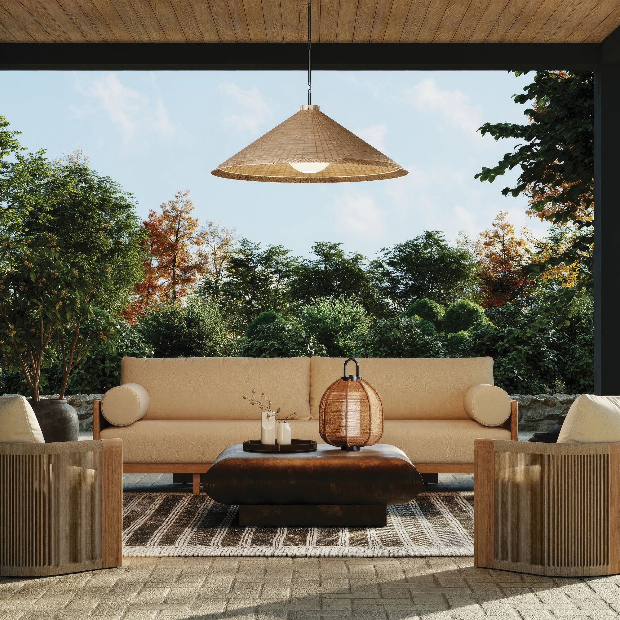 Troy Devlin Pendant Light, Bronze with Natural Woven