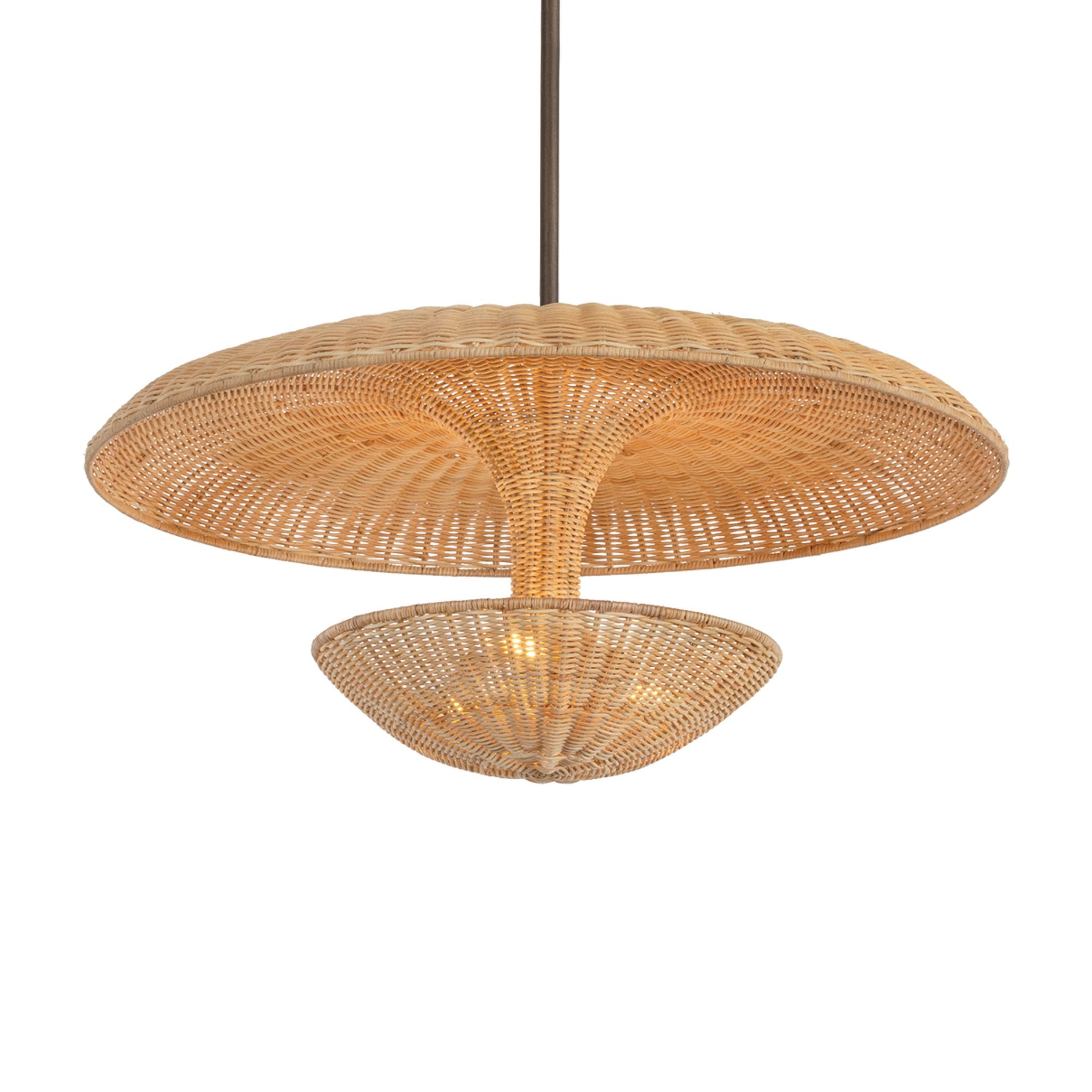Troy Draco 30 in. 3-Light Pendant, Bronze Leaf with Natural Woven Light Natural Wicker