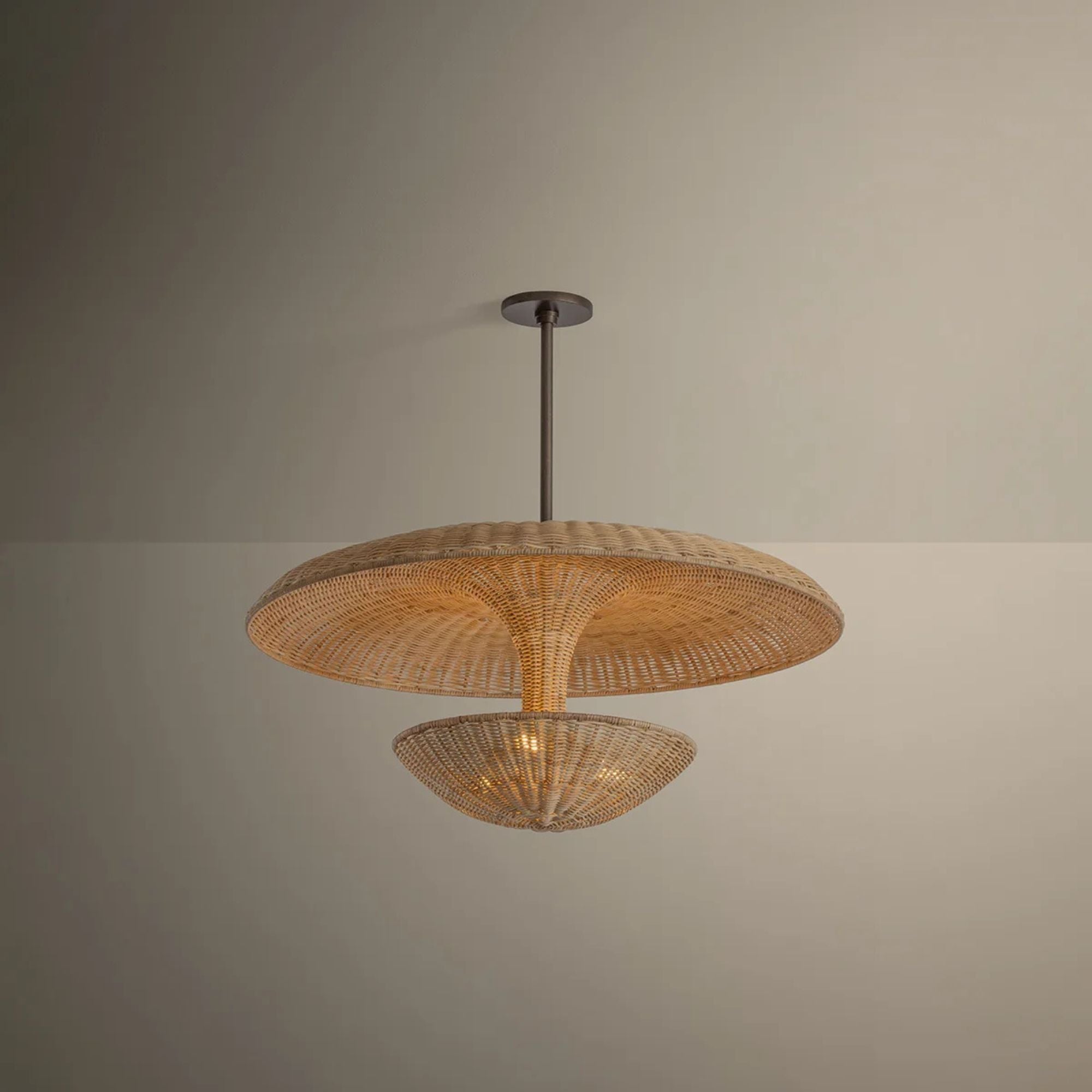 Troy Draco 30 in. 3-Light Pendant, Bronze Leaf with Natural Woven Light Natural Wicker