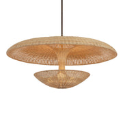 Troy Draco 40 in. 3-Light Pendant, Bronze Leaf with Natural Woven Shade