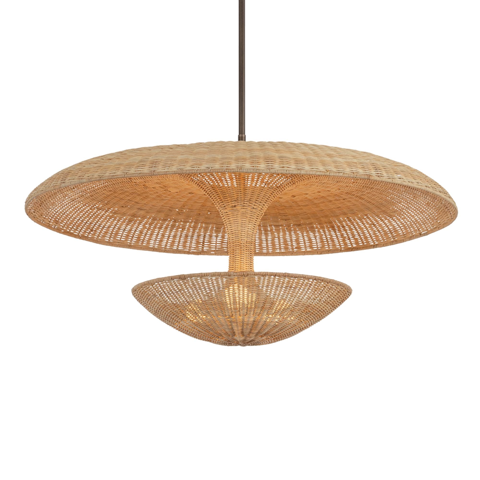 Troy Draco 40 in. 3-Light Pendant, Bronze Leaf with Natural Woven Shade
