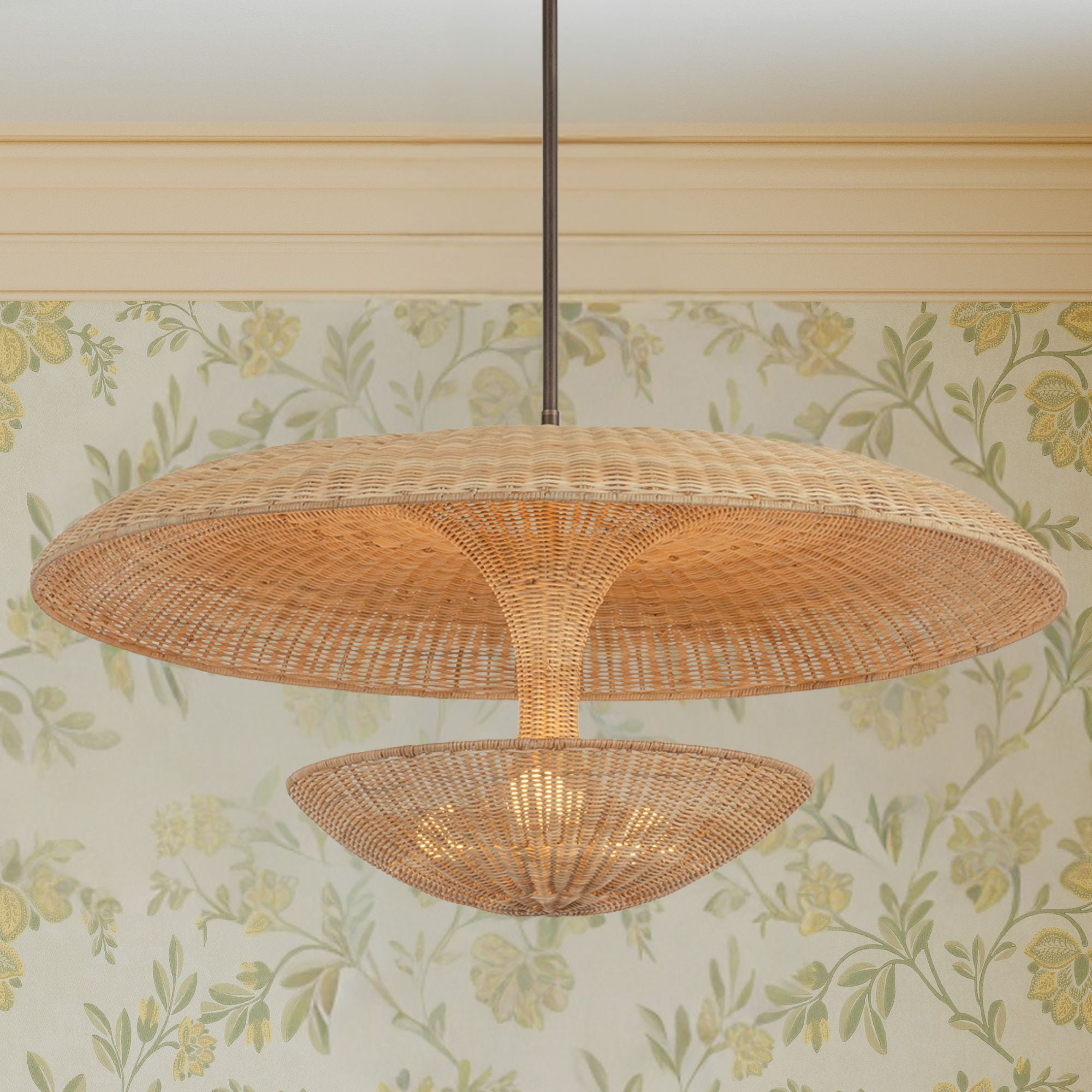 Troy Draco 40 in. 3-Light Pendant, Bronze Leaf with Natural Woven Shade