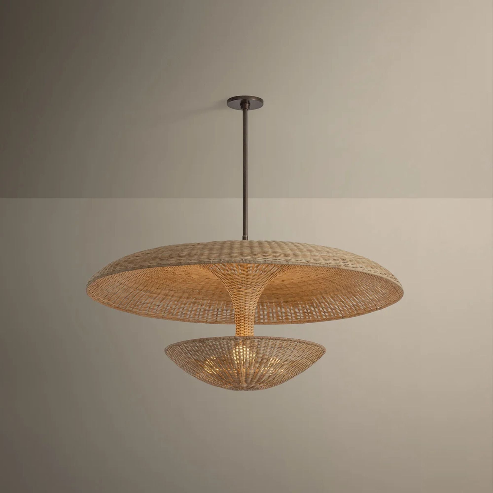 Troy Draco 40 in. 3-Light Pendant, Bronze Leaf with Natural Woven Shade