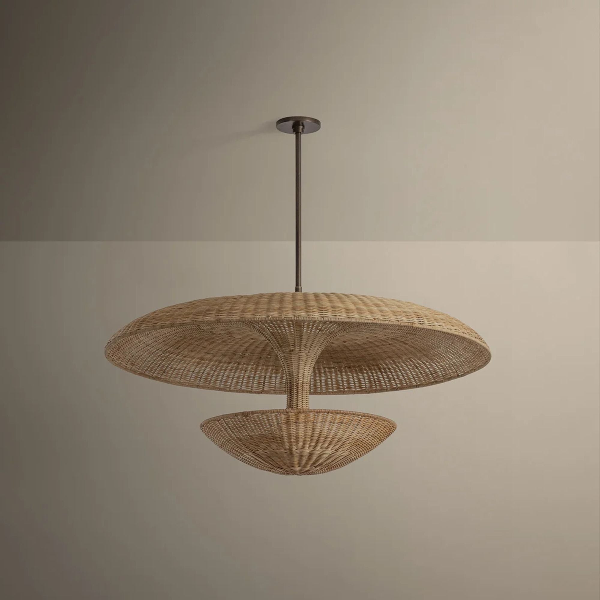 Troy Draco 40 in. 3-Light Pendant, Bronze Leaf with Natural Woven Shade