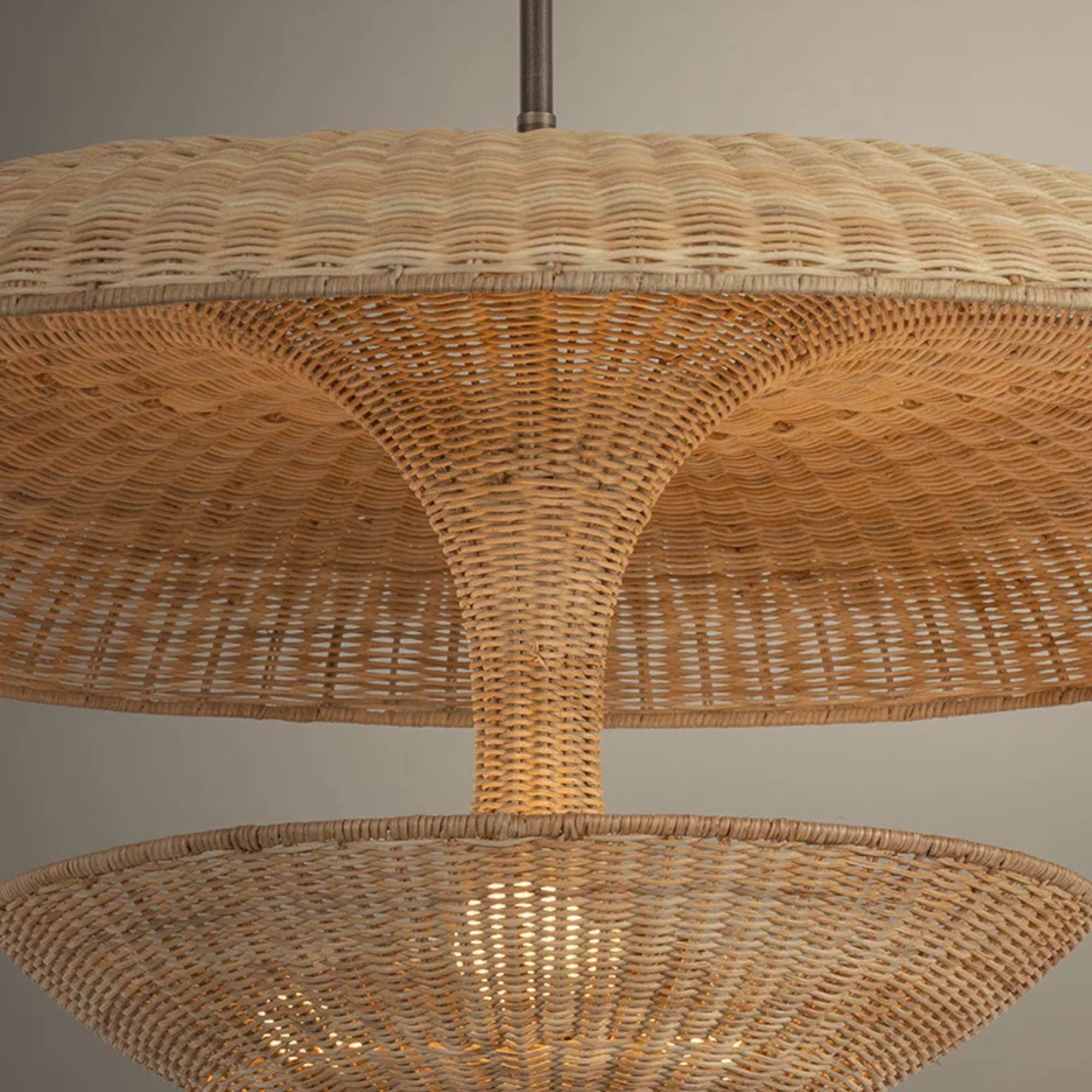 Troy Draco 40 in. 3-Light Pendant, Bronze Leaf with Natural Woven Shade