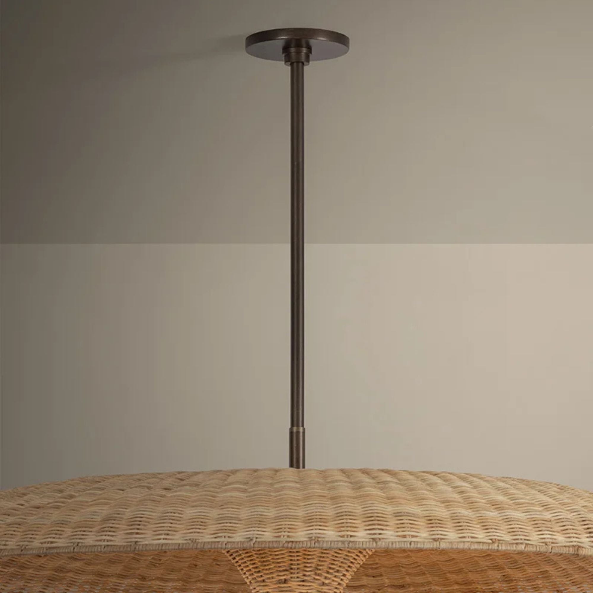 Troy Draco Pendant, Bronze Leaf with Natural Woven Shade