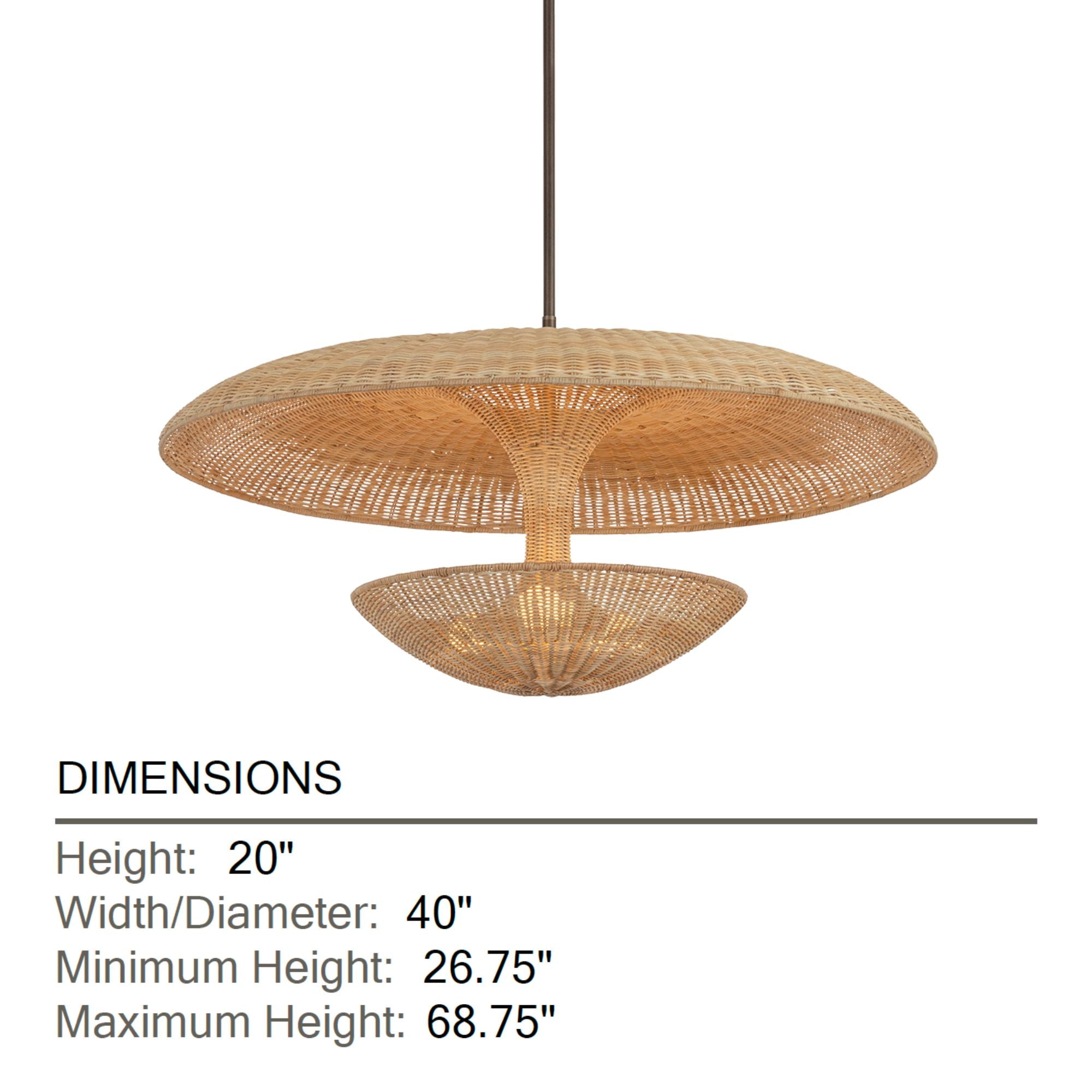 Troy Draco 40 in. 3-Light Pendant, Bronze Leaf with Natural Woven Shade