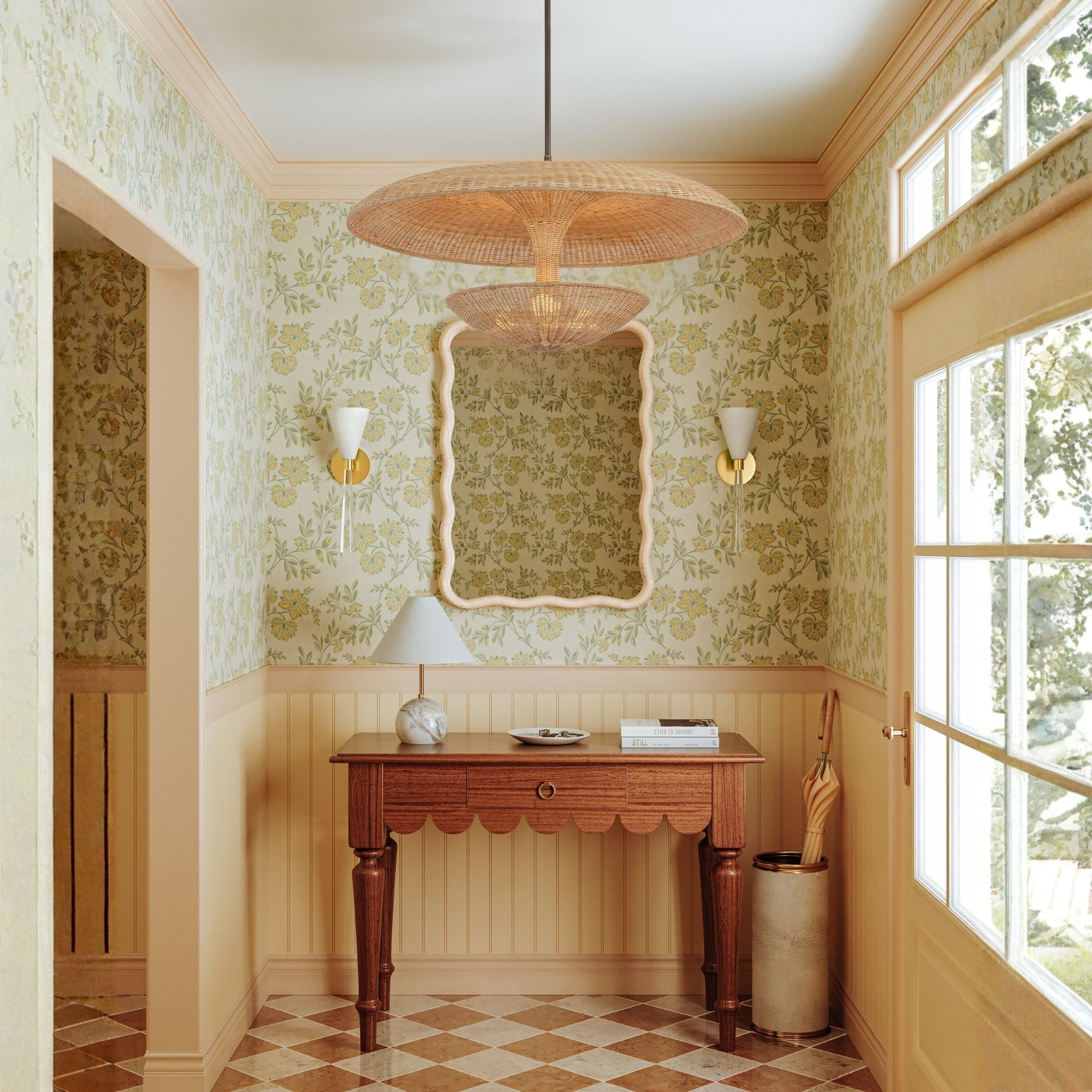 Troy Draco Pendant, Bronze Leaf with Natural Woven Shade