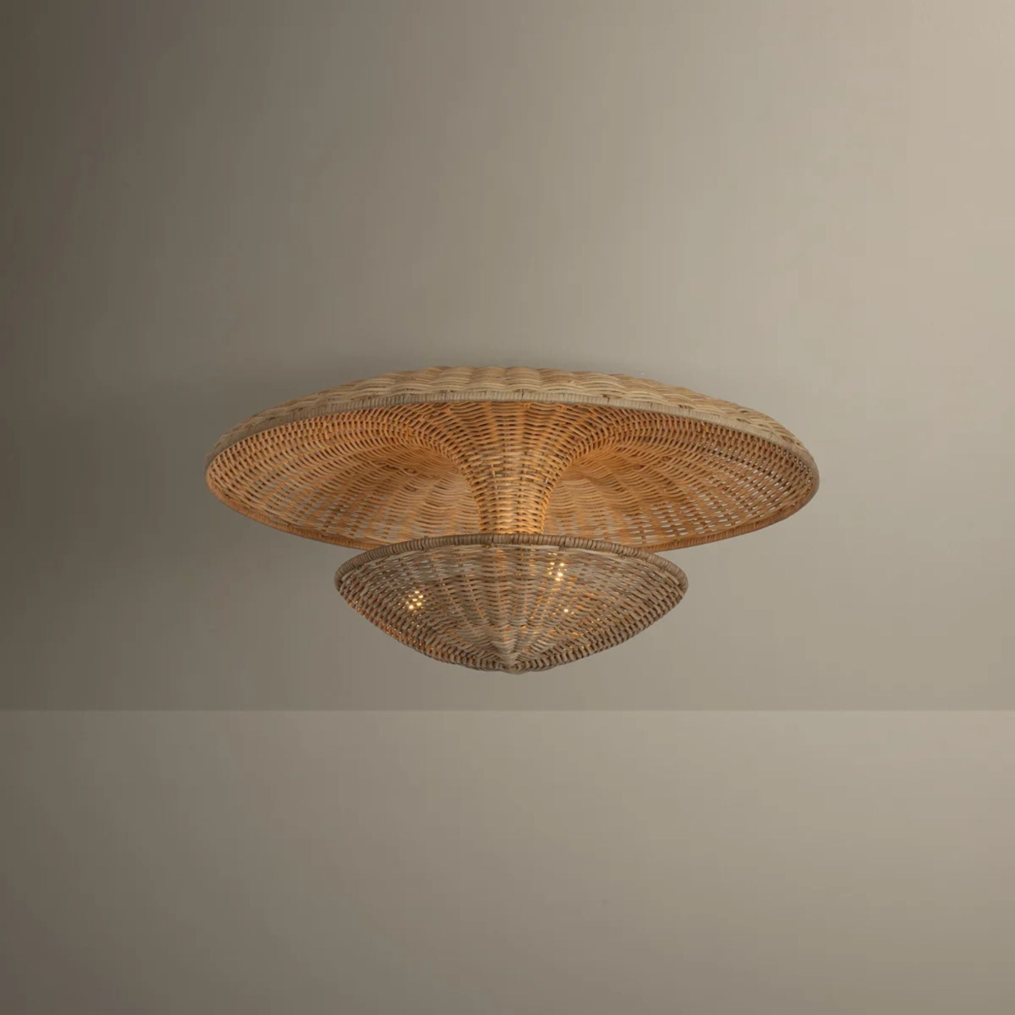 Troy Draco 22 in. 3-Light Semi-Flush Mount, Bronze Leaf with Natural Woven Shade