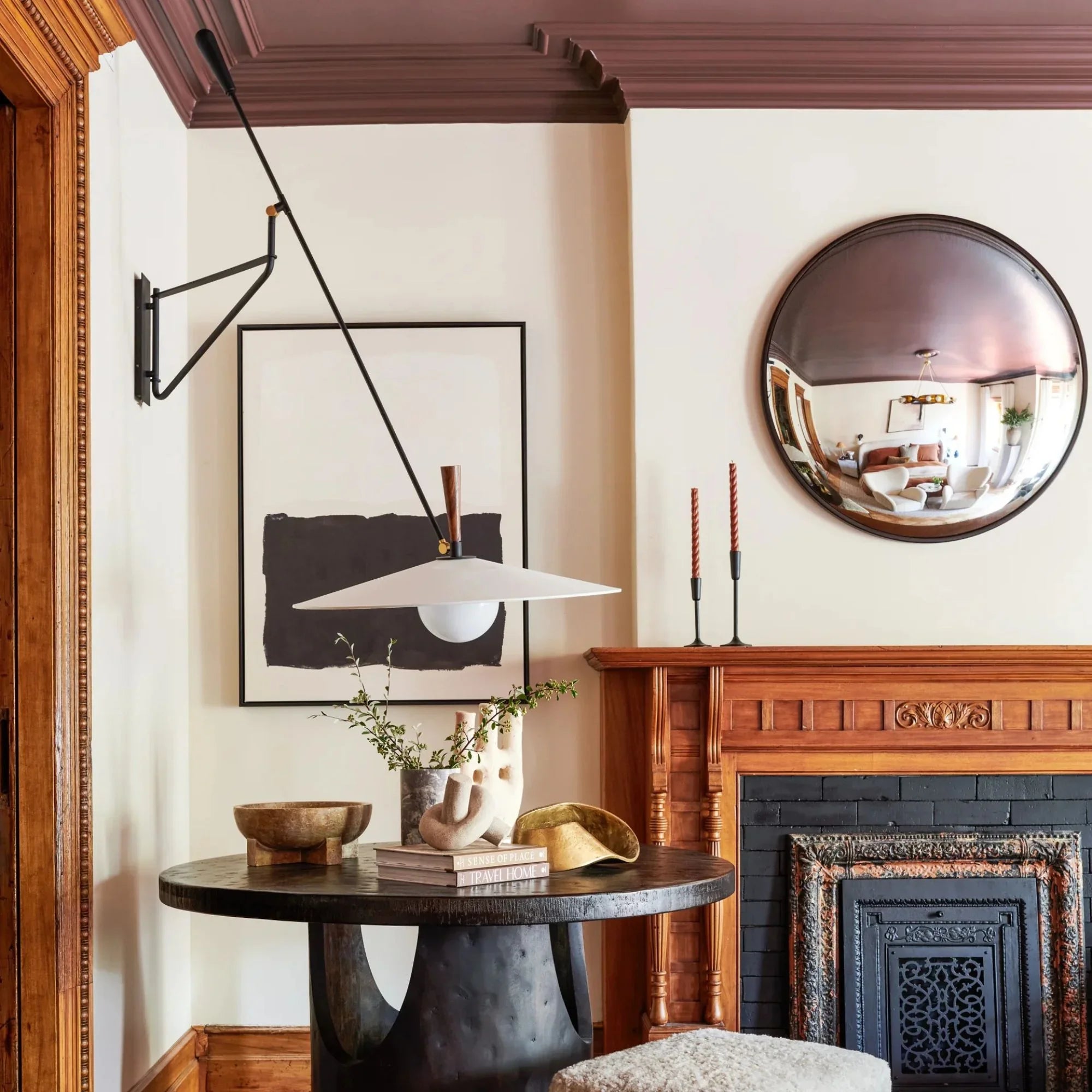 Duarte 67" Swing Arm Wall Sconce, Patina Brass/Soft Black Finish