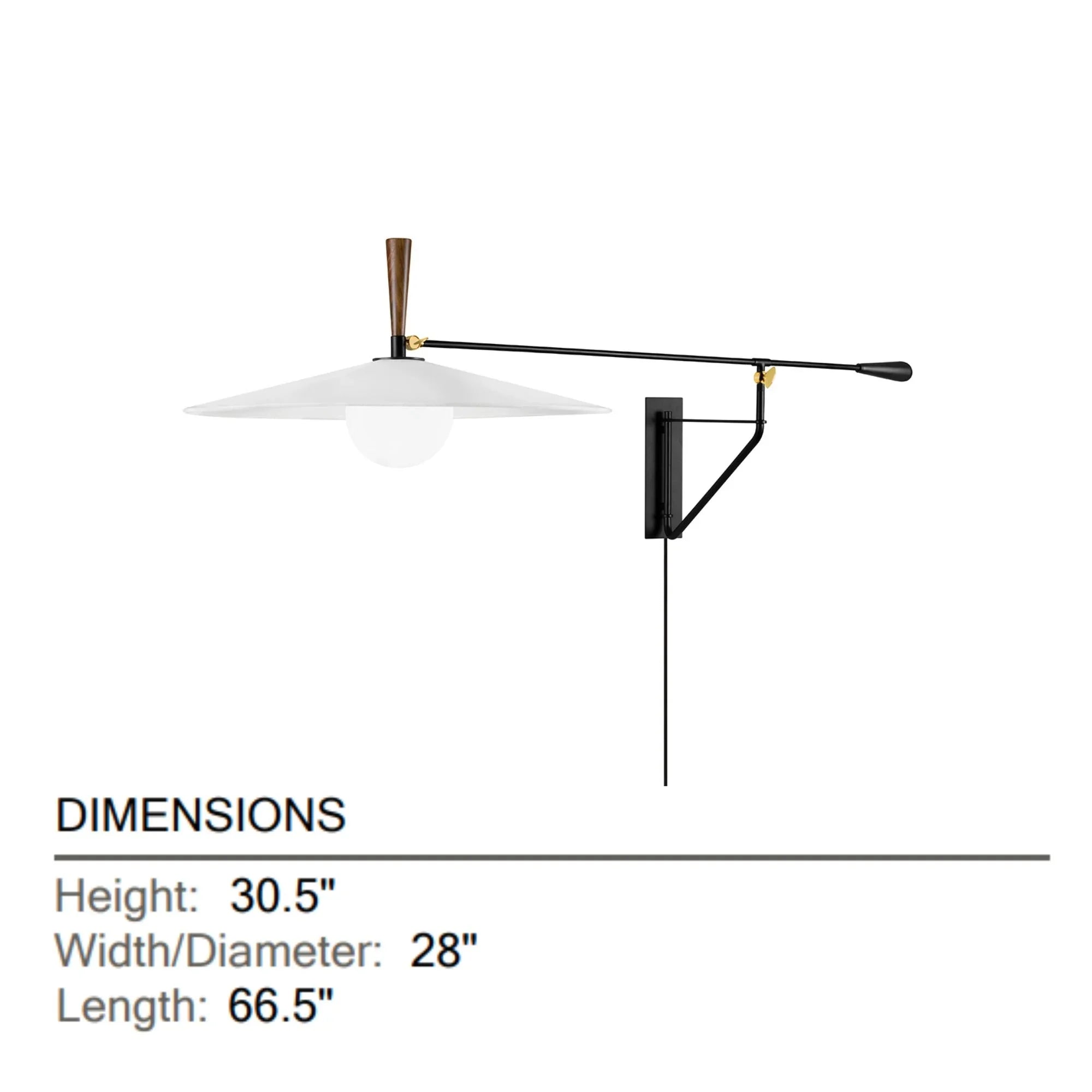 Duarte 67" Swing Arm Wall Sconce, Patina Brass/Soft Black Finish