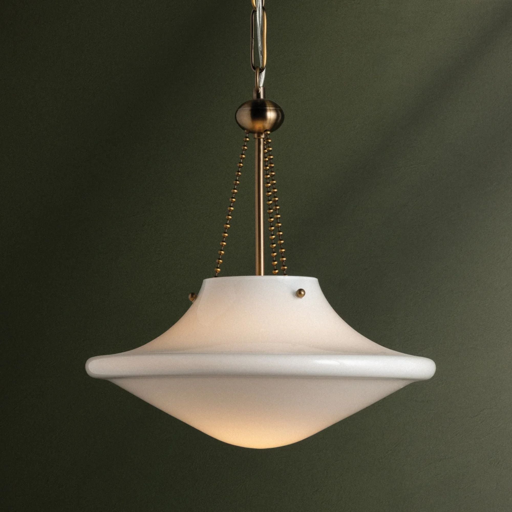 Troy Era 14 in. Pendant Light, Patina Brass with Opal Glossy Glass