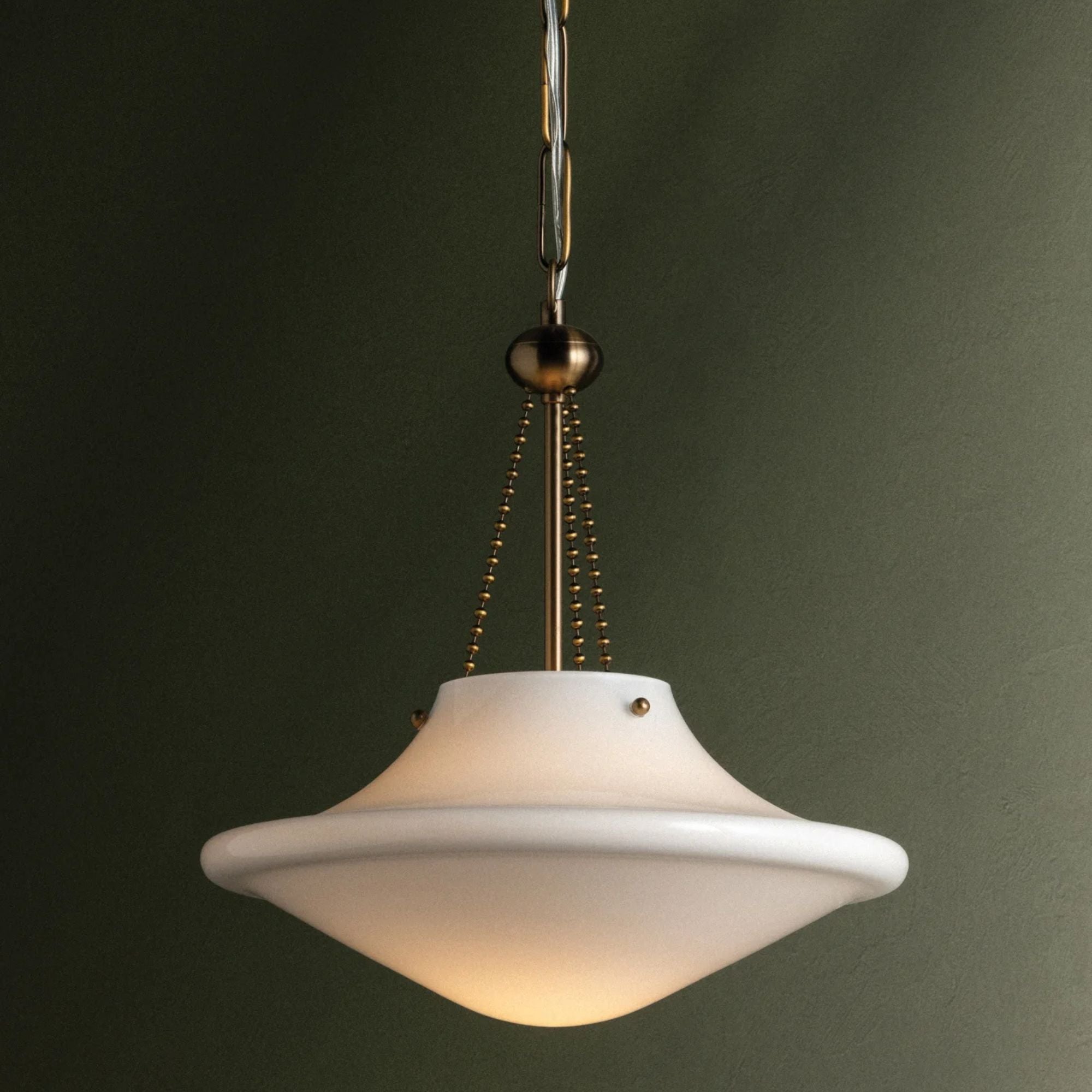 Troy Era 14 in. Pendant Light, Patina Brass with Opal Glossy Glass