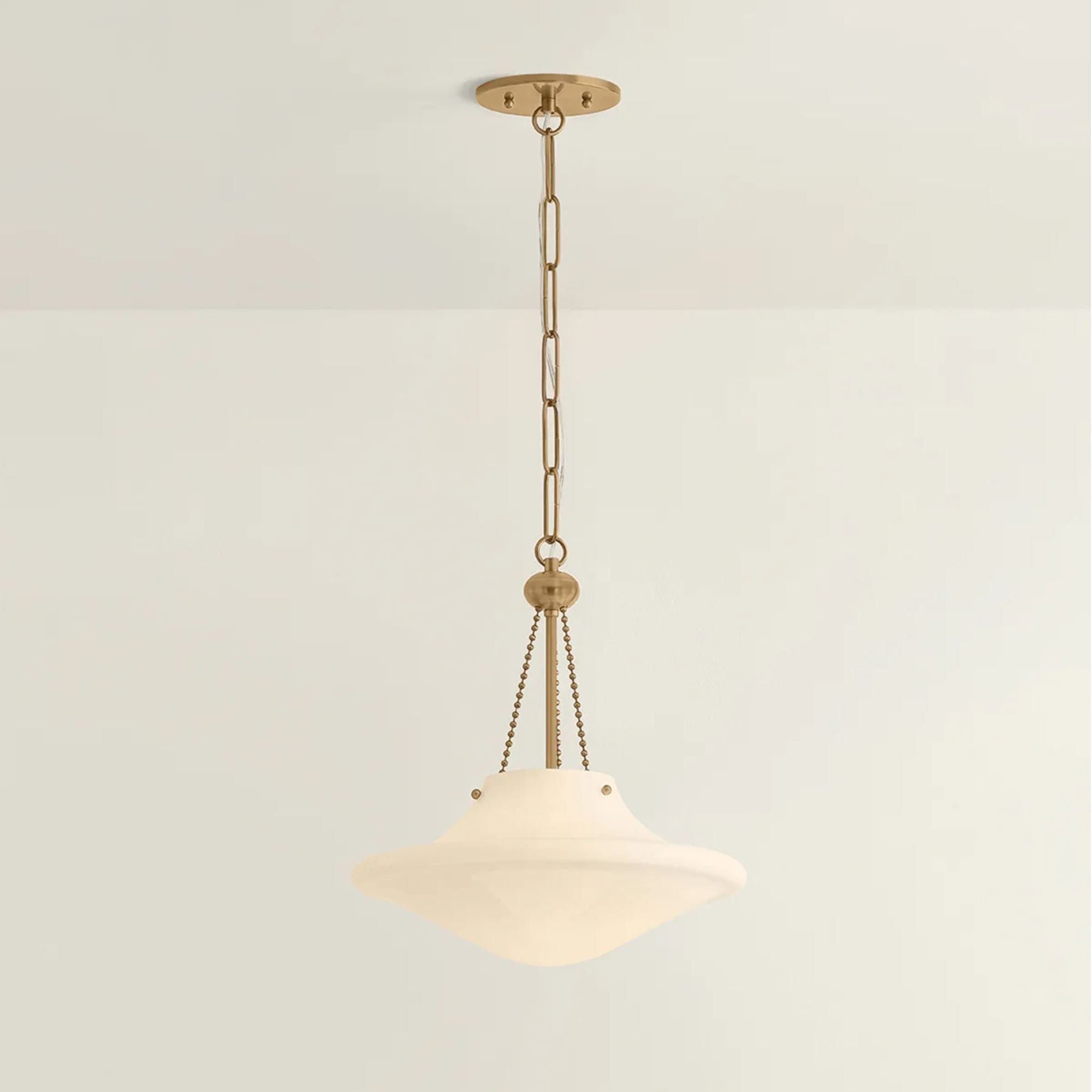 Troy Era 14 in. Pendant Light, Patina Brass with Opal Glossy Glass