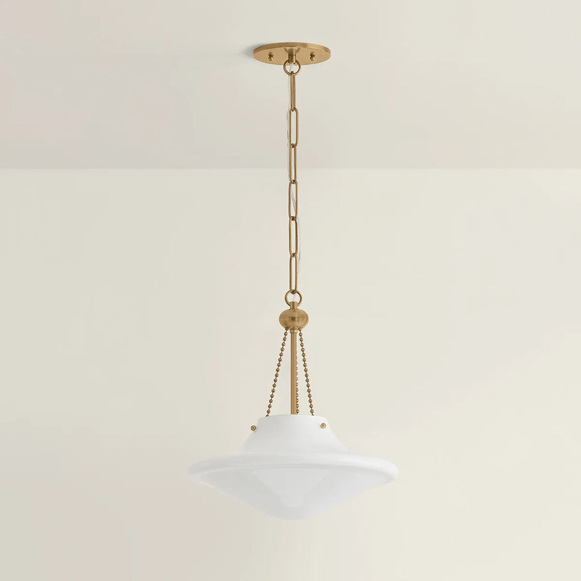 Troy Era 14 in. Pendant Light, Patina Brass with Opal Glossy Glass