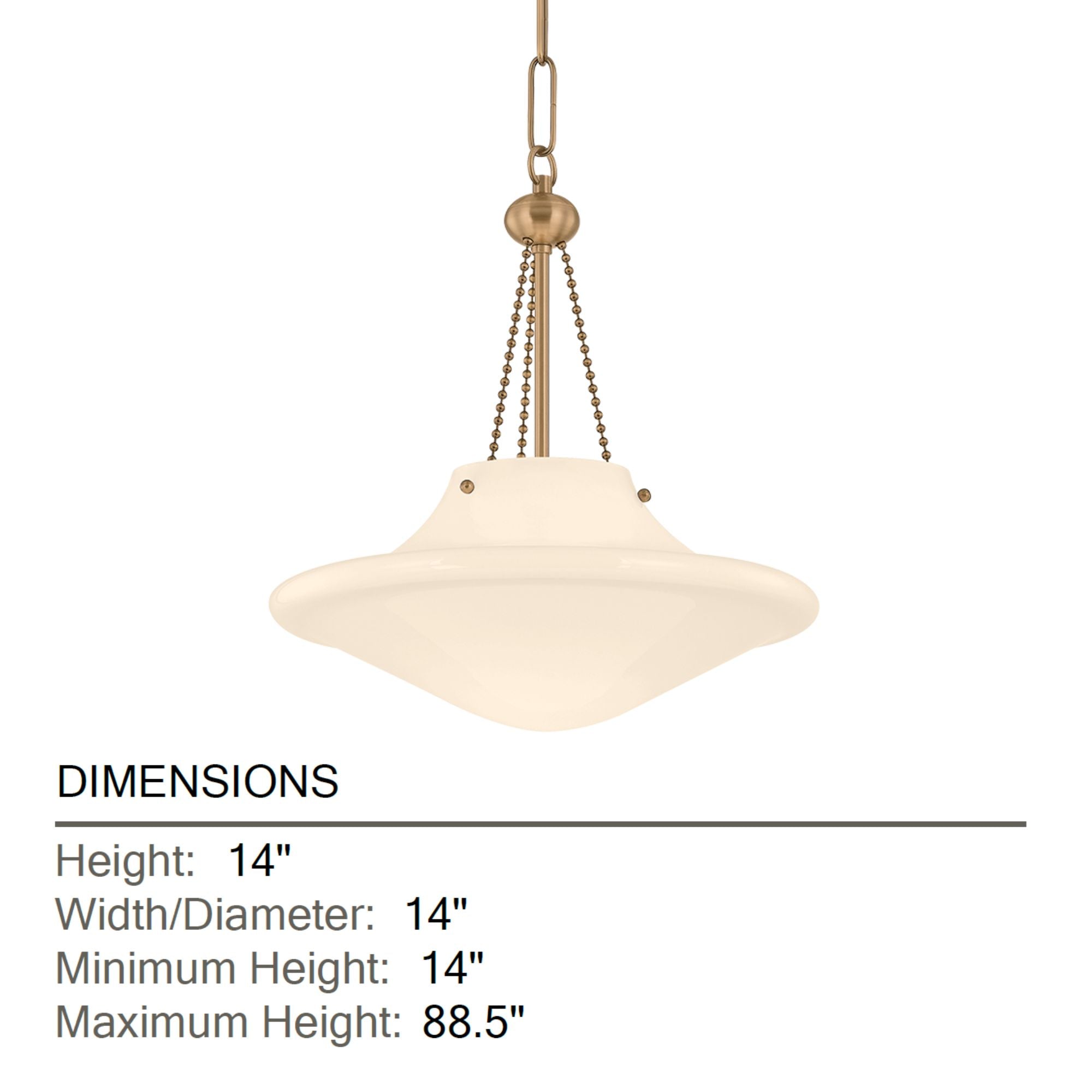 Troy Era 14 in. Pendant Light, Patina Brass with Opal Glossy Glass
