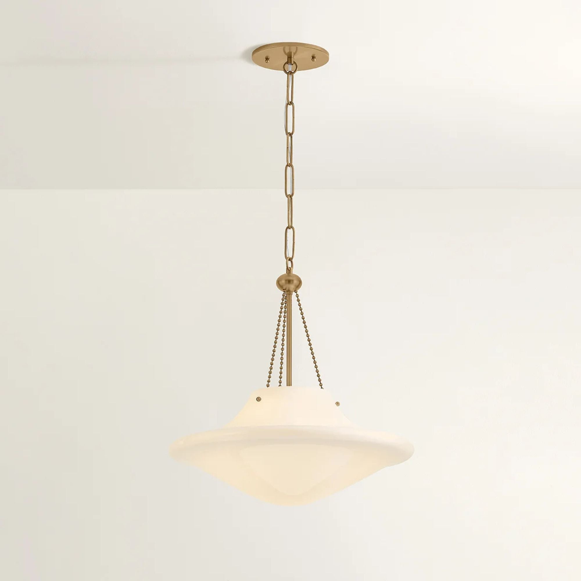 Troy Era 18 in. Pendant Light, Patina Brass with Opal Glossy Glass