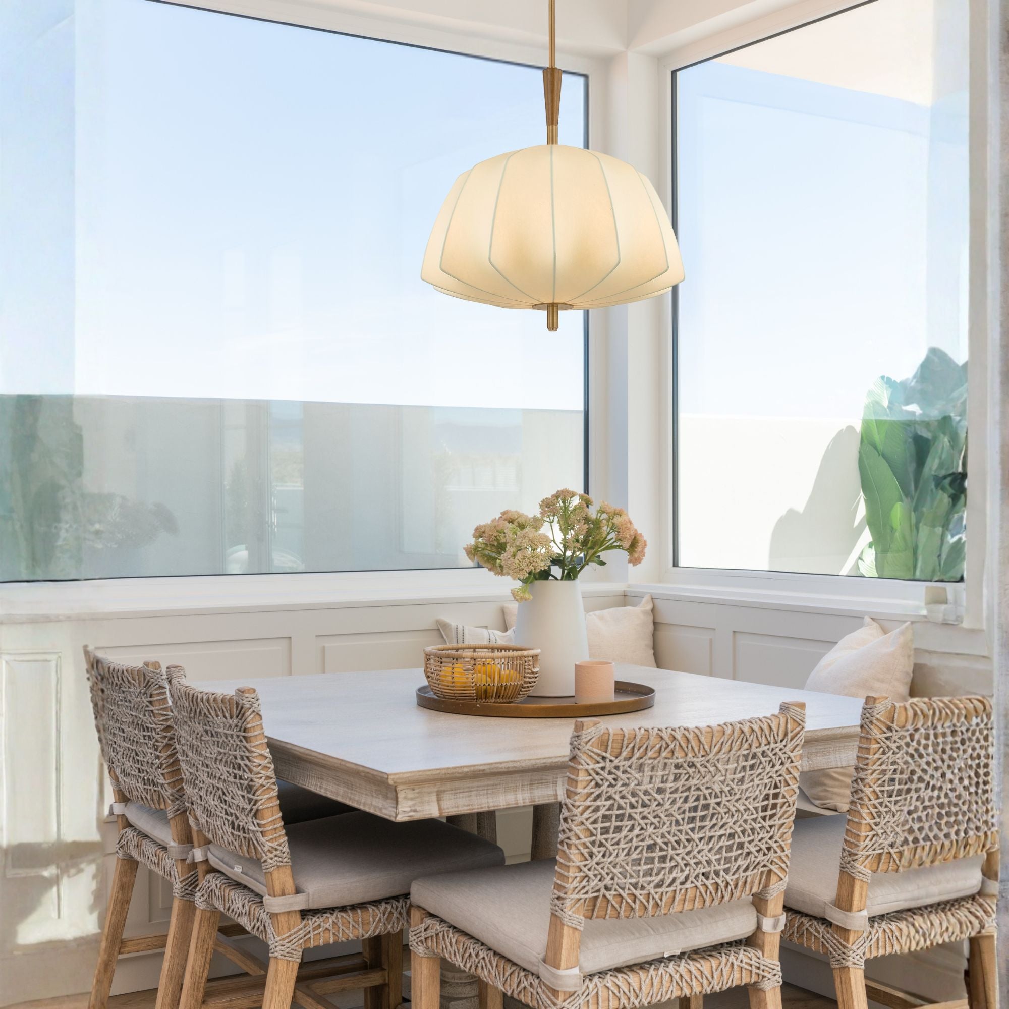 Troy Flinders Pendant Light, Patina Brass with Cream Polymer Fabric Shade
