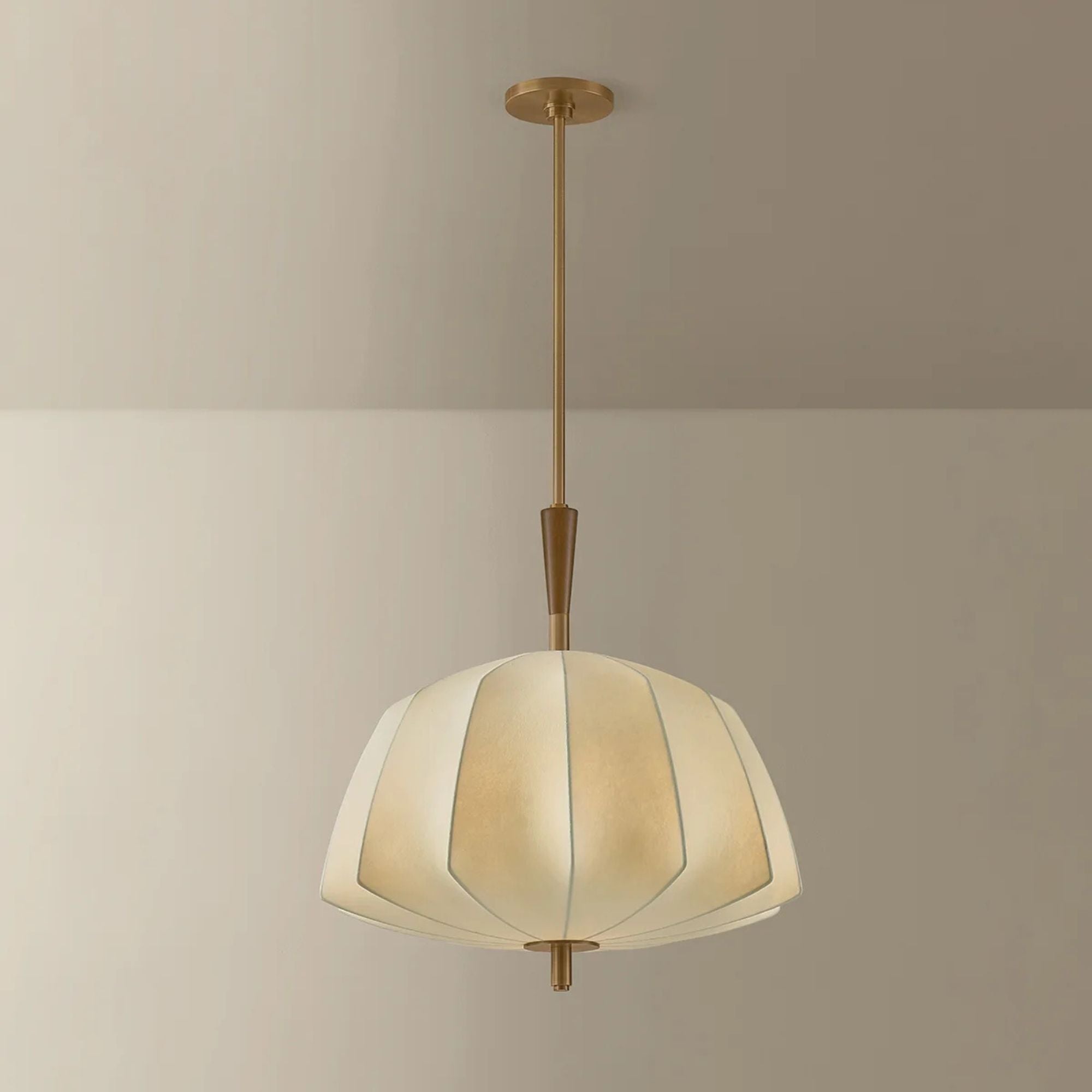 Troy Flinders Pendant Light, Patina Brass with Cream Polymer Fabric Shade