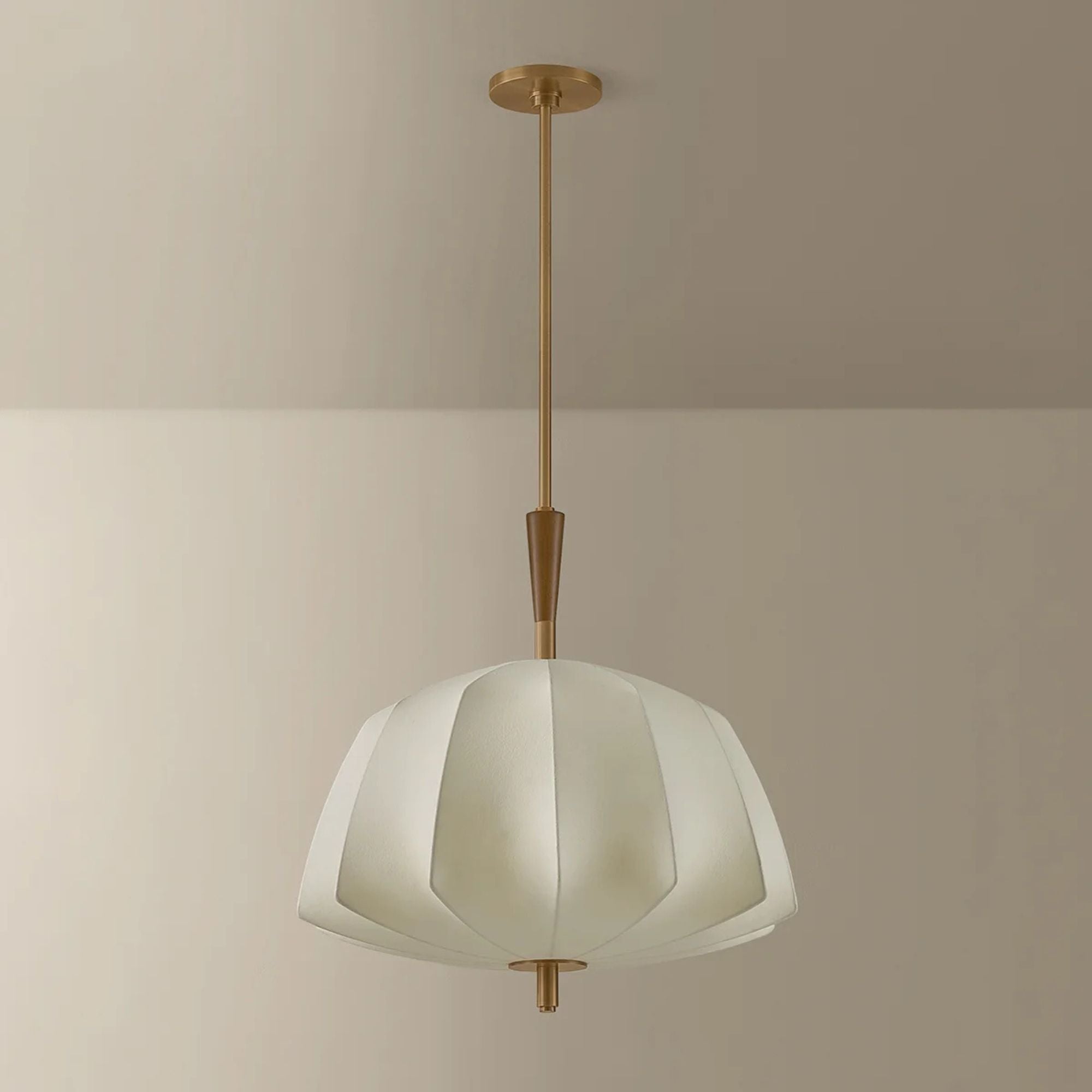 Troy Flinders 20 in. Pendant Light, Patina Brass with Cream Polymer Fabric Shade