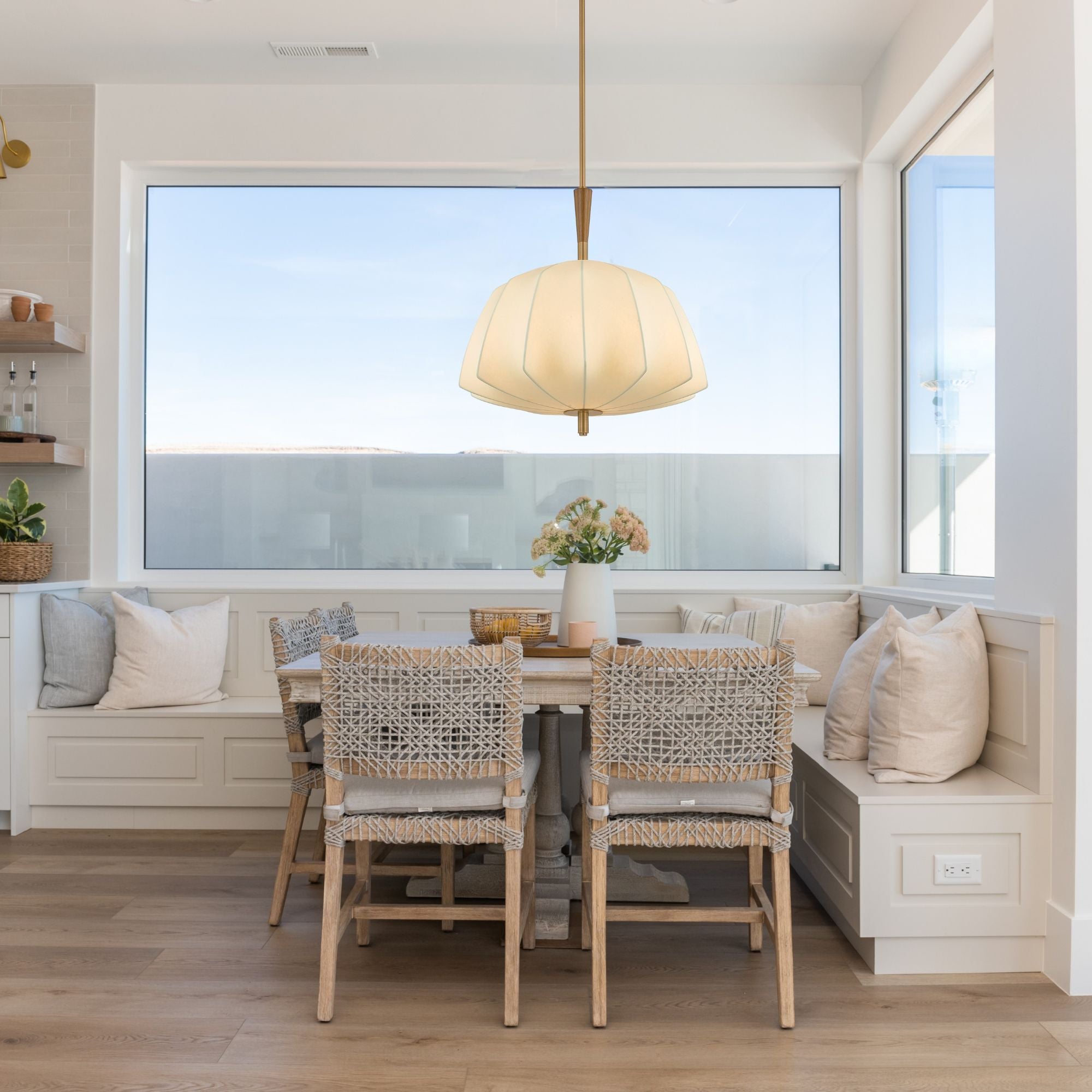 Troy Flinders Pendant Light, Patina Brass with Cream Polymer Fabric Shade