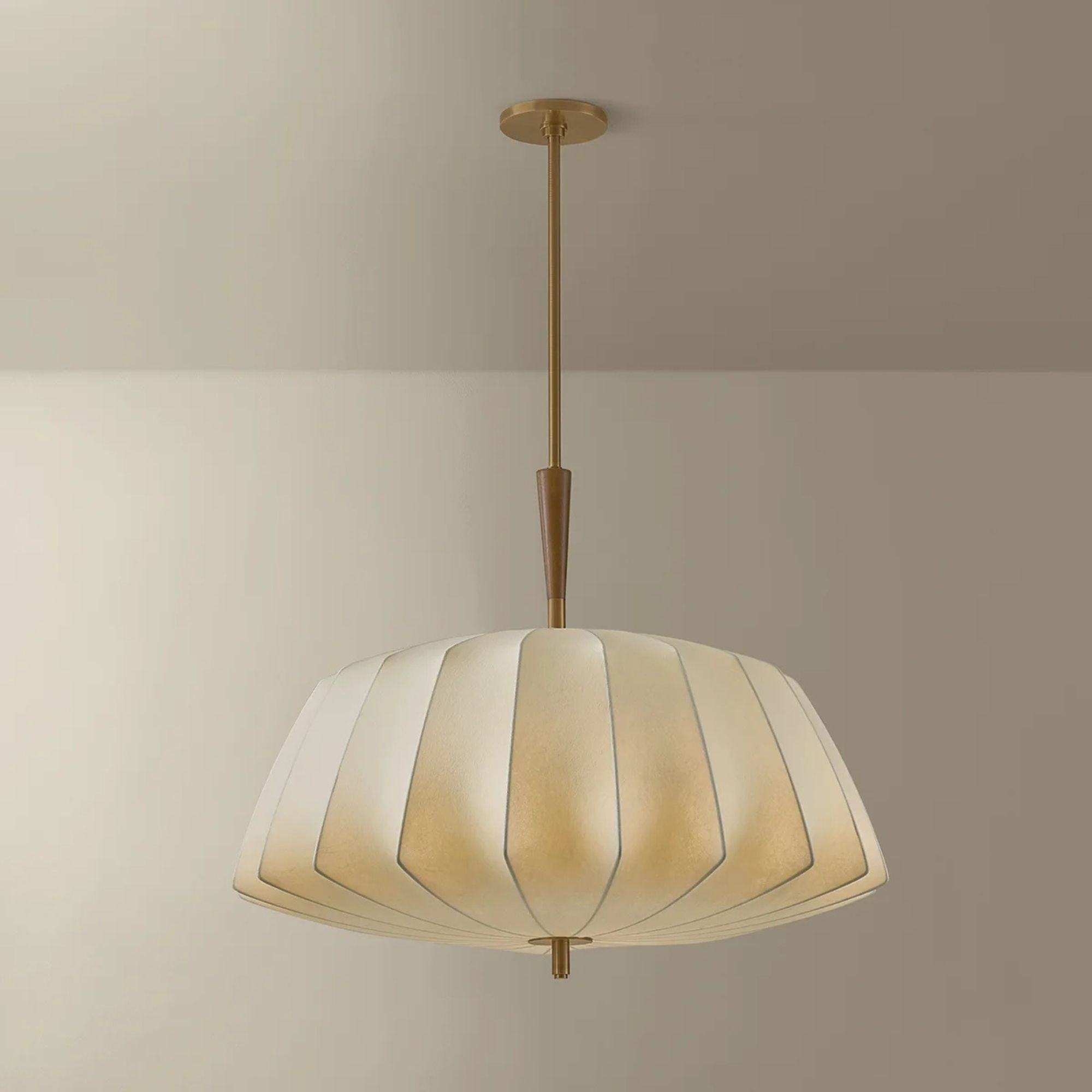 Troy Flinders 32.25 in. Pendant Light, Patina Brass with Cream Polymer Fabric Shade