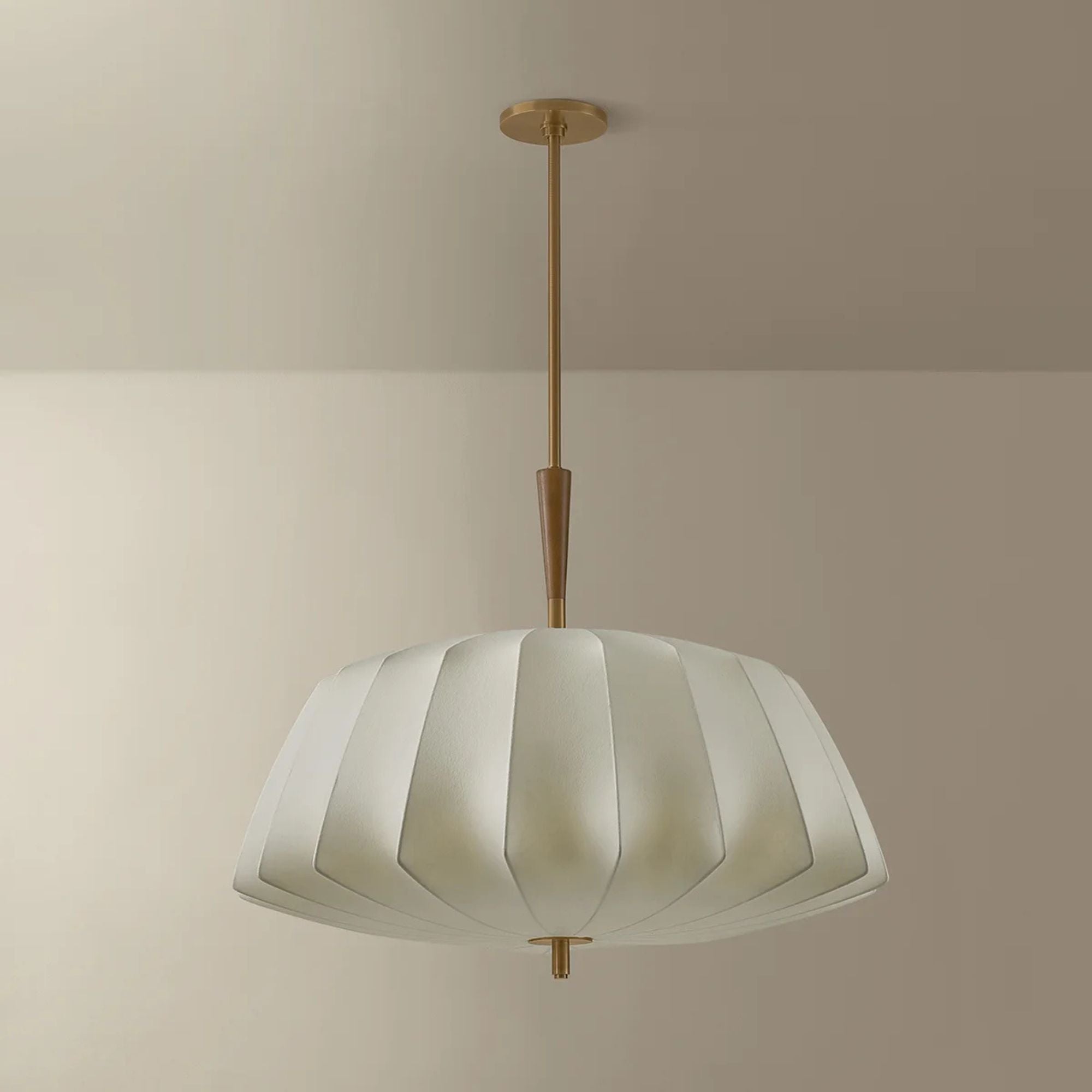 Troy Flinders 32.25 in. Pendant Light, Patina Brass with Cream Polymer Fabric Shade