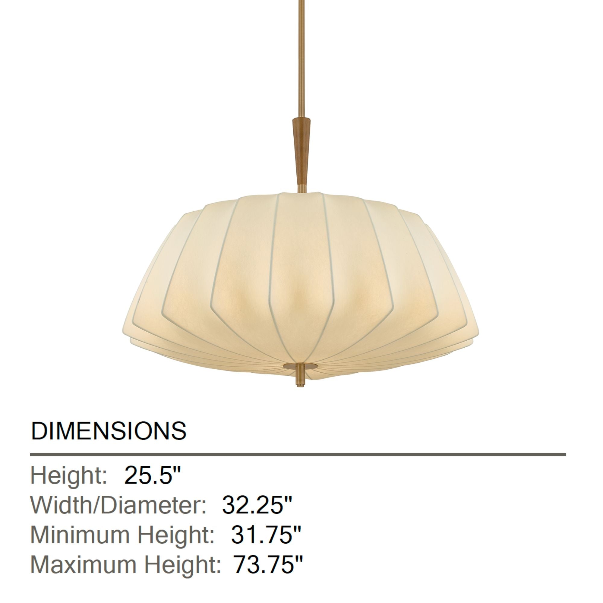 Troy Flinders 32.25 in. Pendant Light, Patina Brass with Cream Polymer Fabric Shade