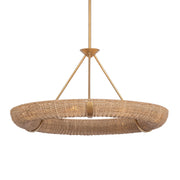 Troy Floyd 36 in. 9-Light Chandelier, Patina Gold Leaf with Natural Woven Abaca Shade