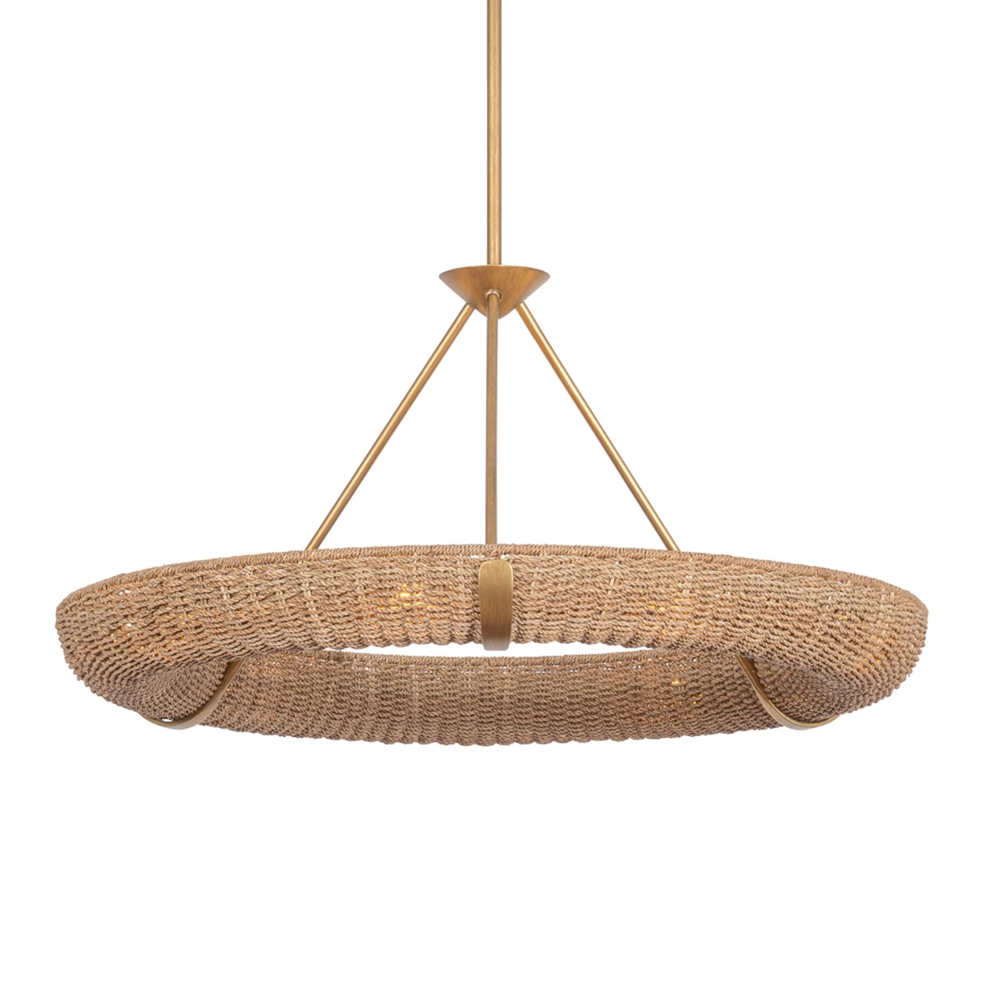 Troy Floyd 36 in. 9-Light Chandelier, Patina Gold Leaf with Natural Woven Abaca Shade