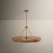 Troy Floyd Chandelier, Patina Gold Leaf with Natural Woven Abaca Shade